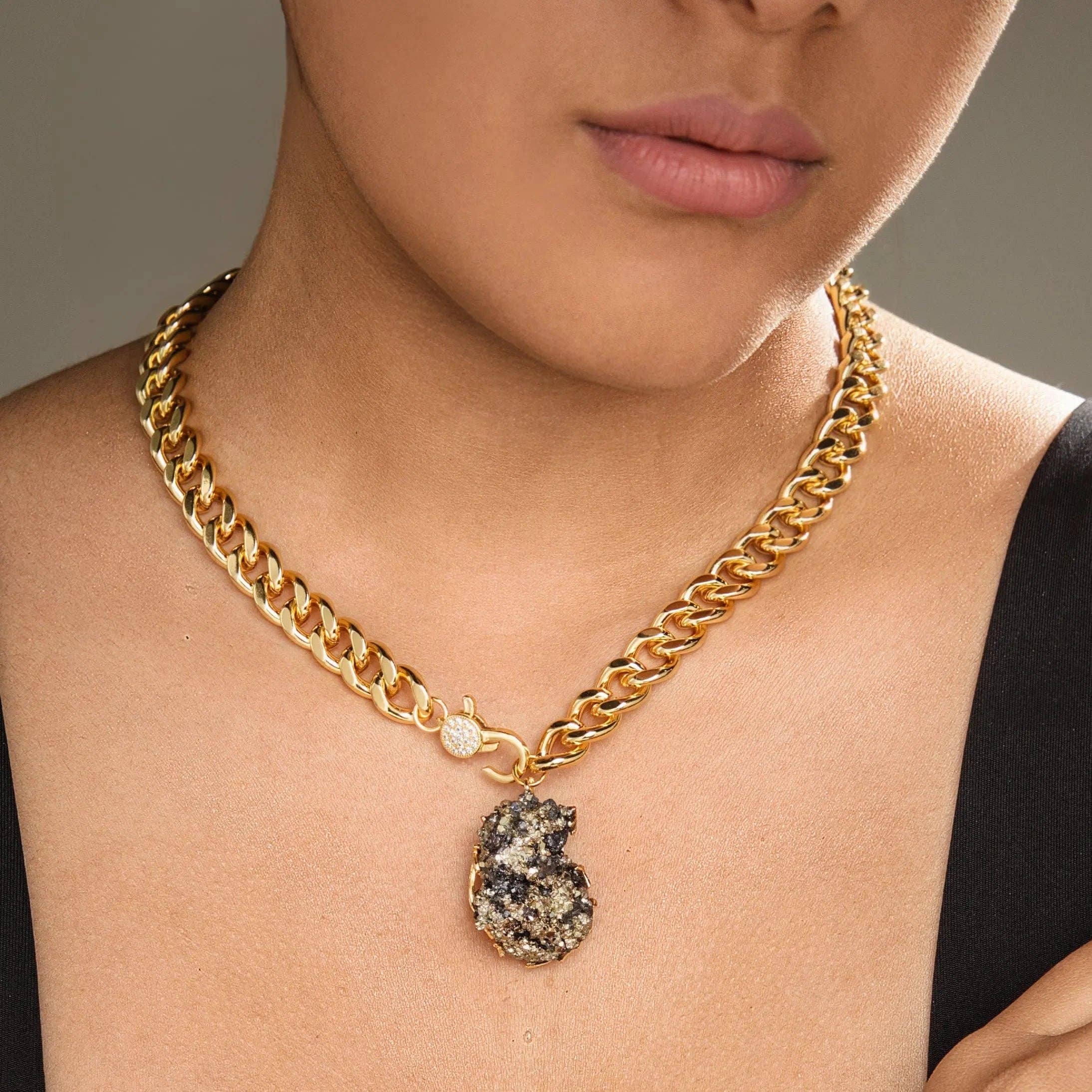 Collar de Pirita, Joyería de Oro, Regalo de Buena Suerte