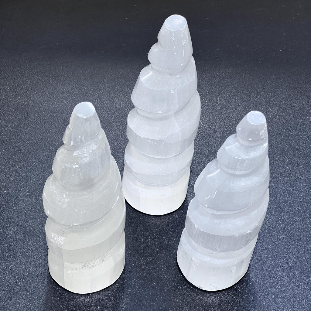 Selenite Crystal Spiral Standing Tower Medium (5-6 Inches) Gemstone Carving Home Decor Supply