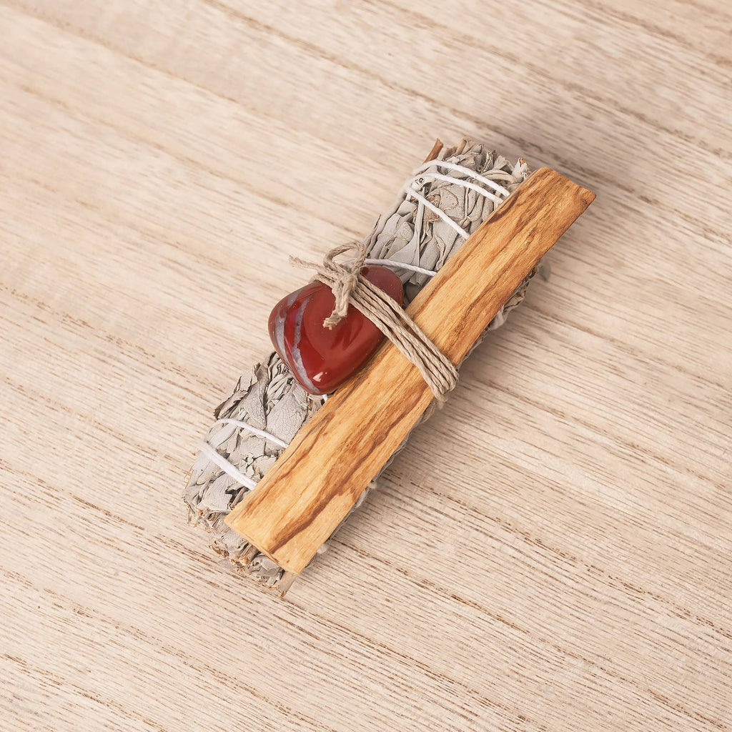 White Sage, Red Jasper Stone, Palo Santo Bundle