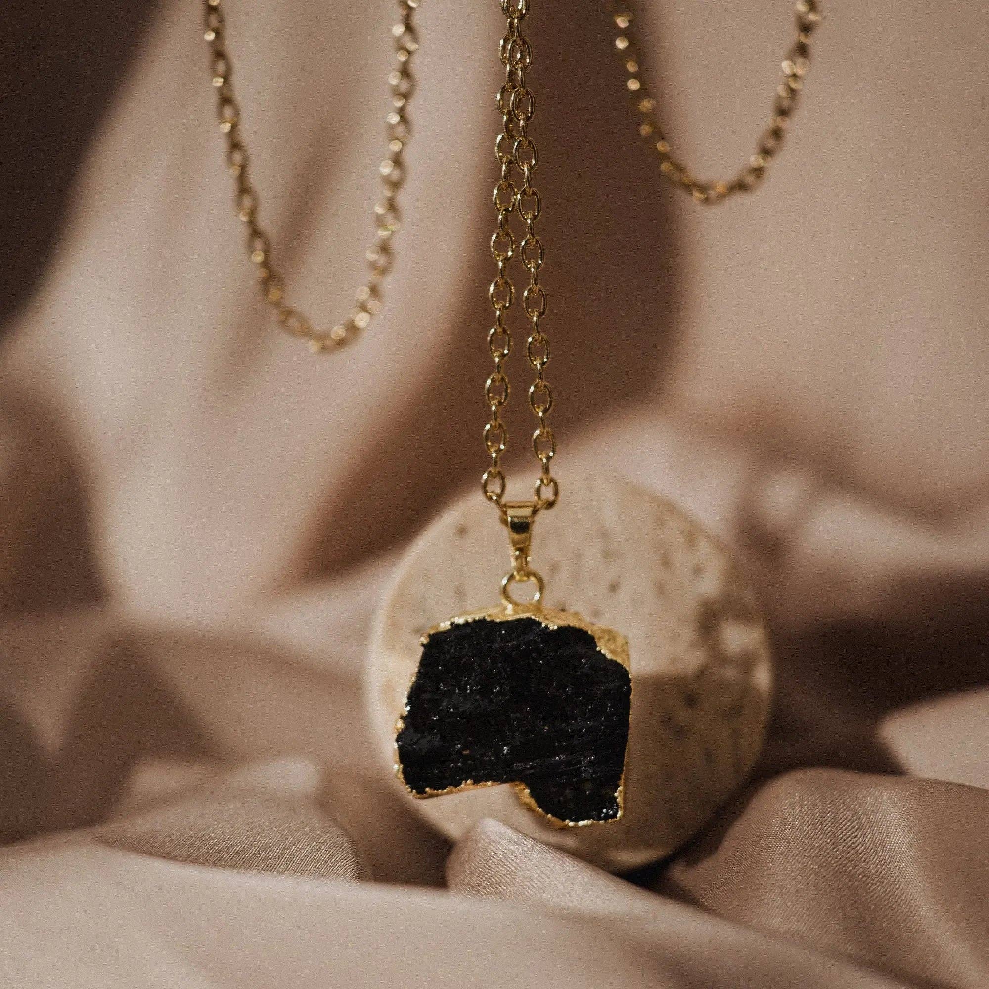 Black Tourmaline Necklace, Natural Stone Pendant