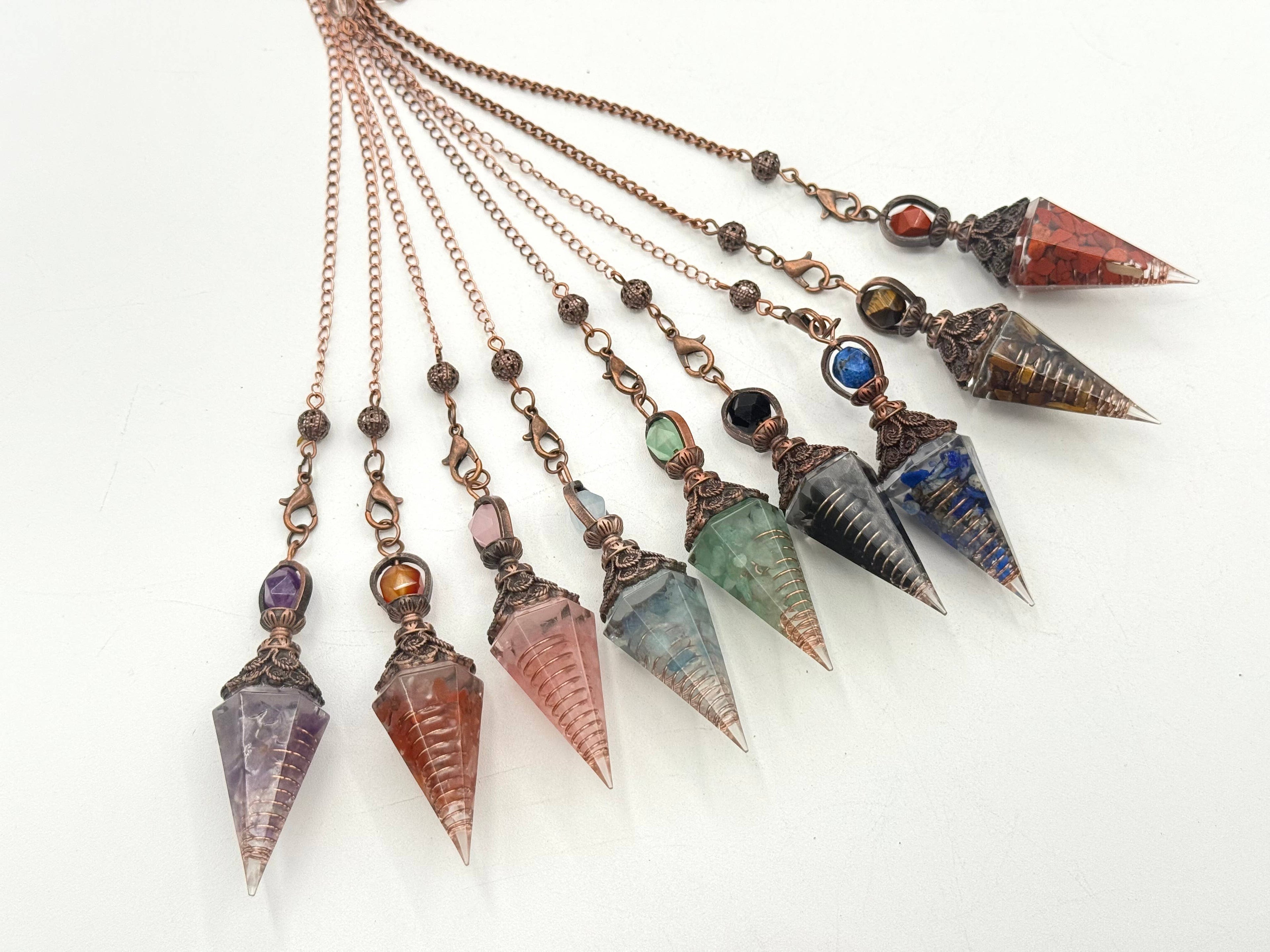Red Jasper Gemstone Chips w/ Copper in Resin Pendulum