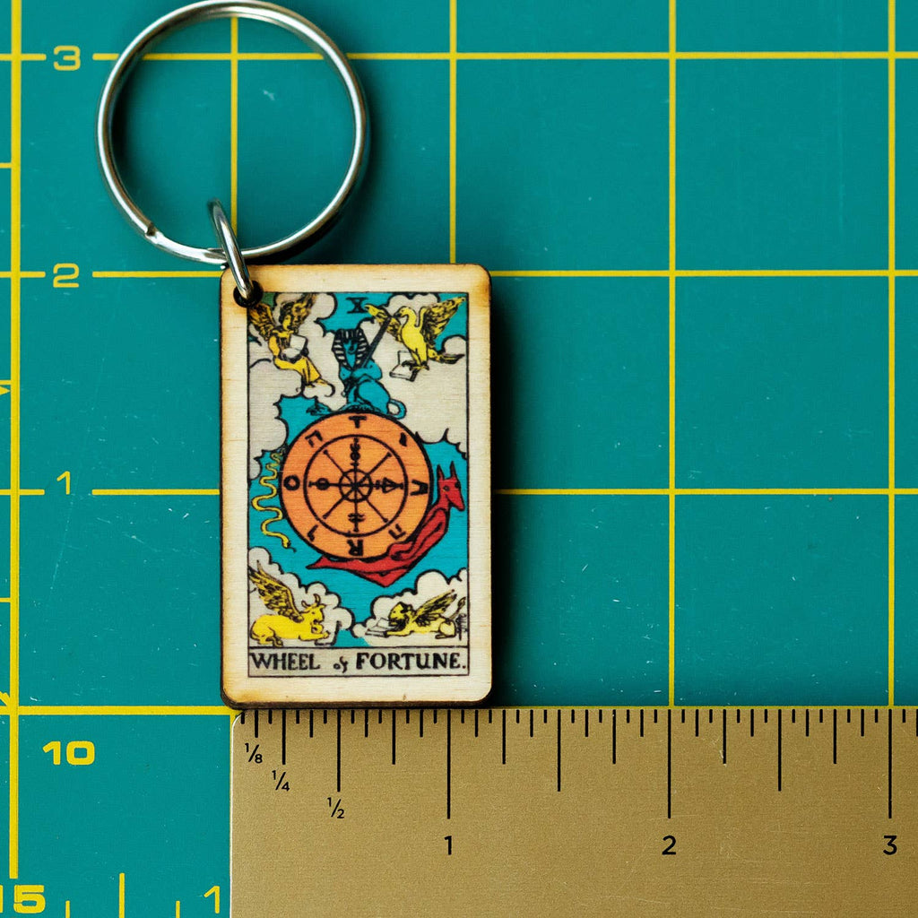 Tarot - 10 - Wheel of Fortune Full Color Wooden Keychain