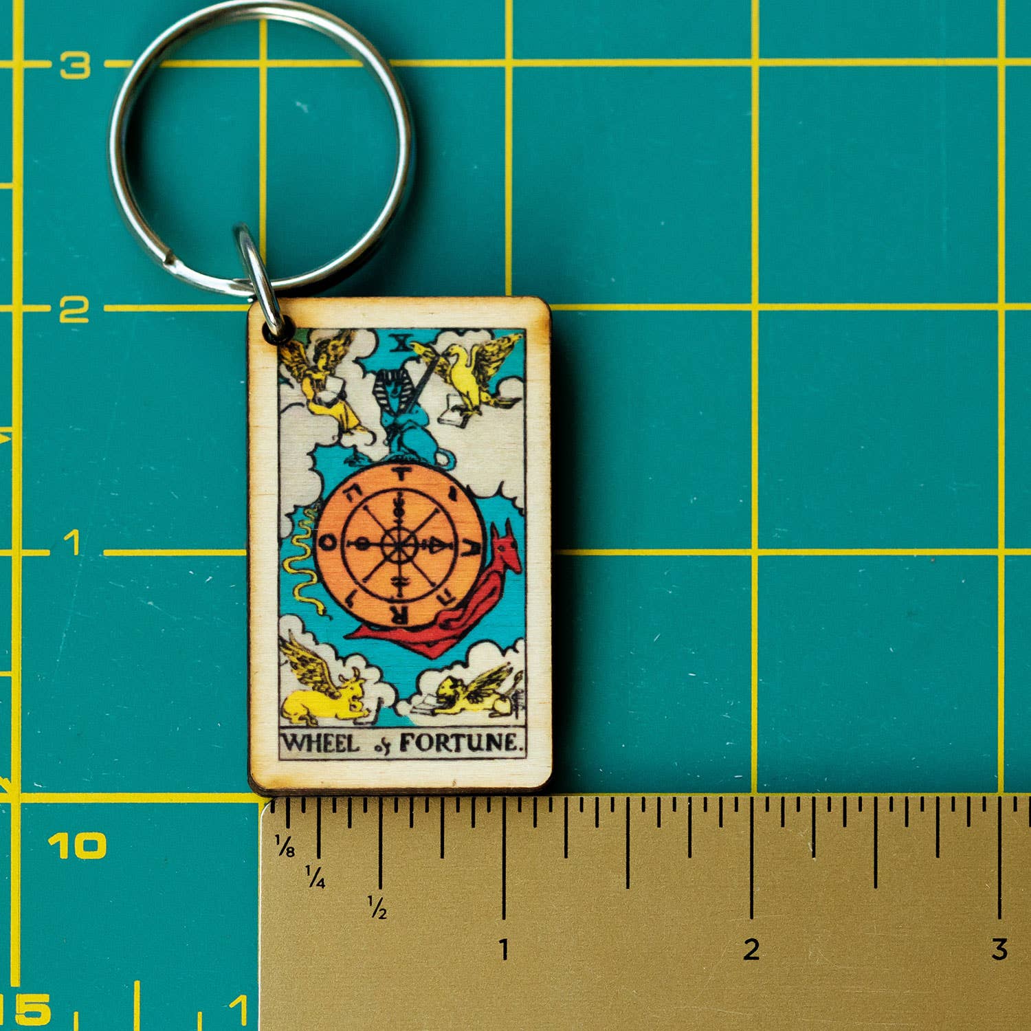 Tarot - 10 - Wheel of Fortune Full Color Wooden Keychain