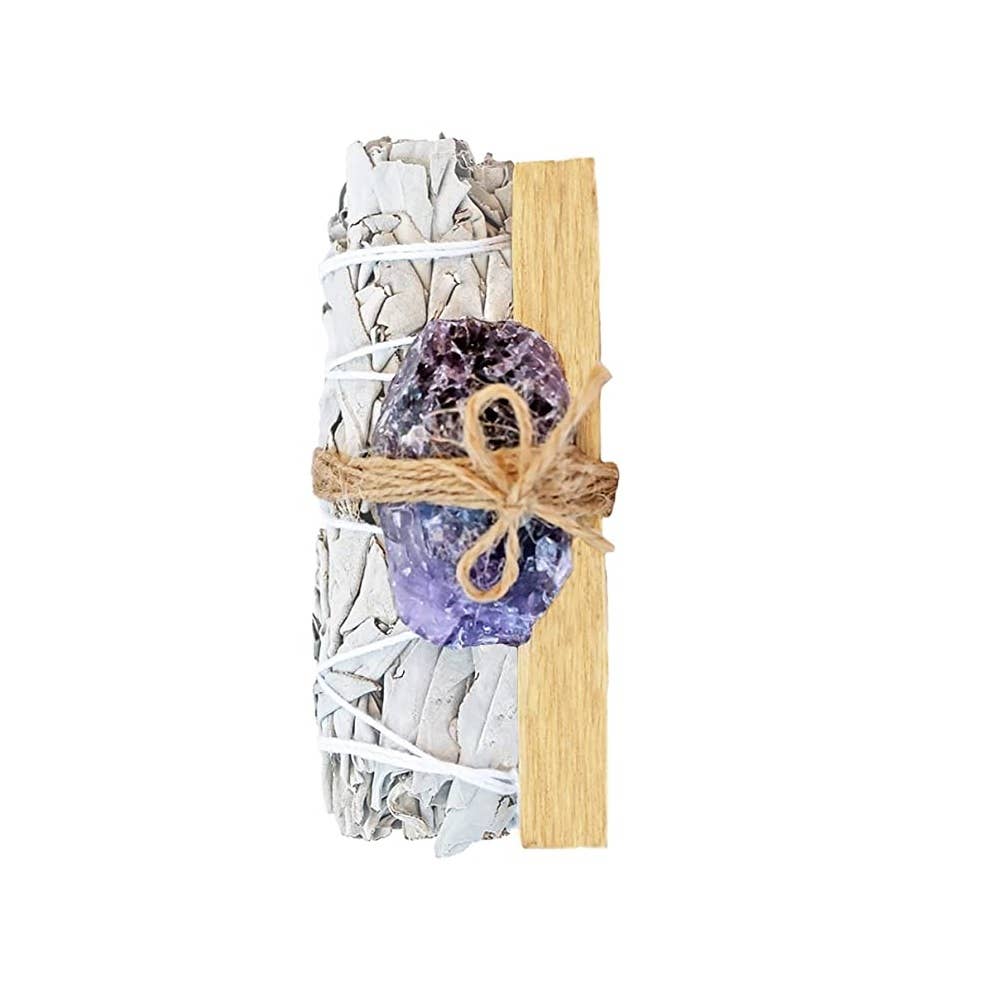 White Sage, Rough Amethyst and Palo Santo Bundle