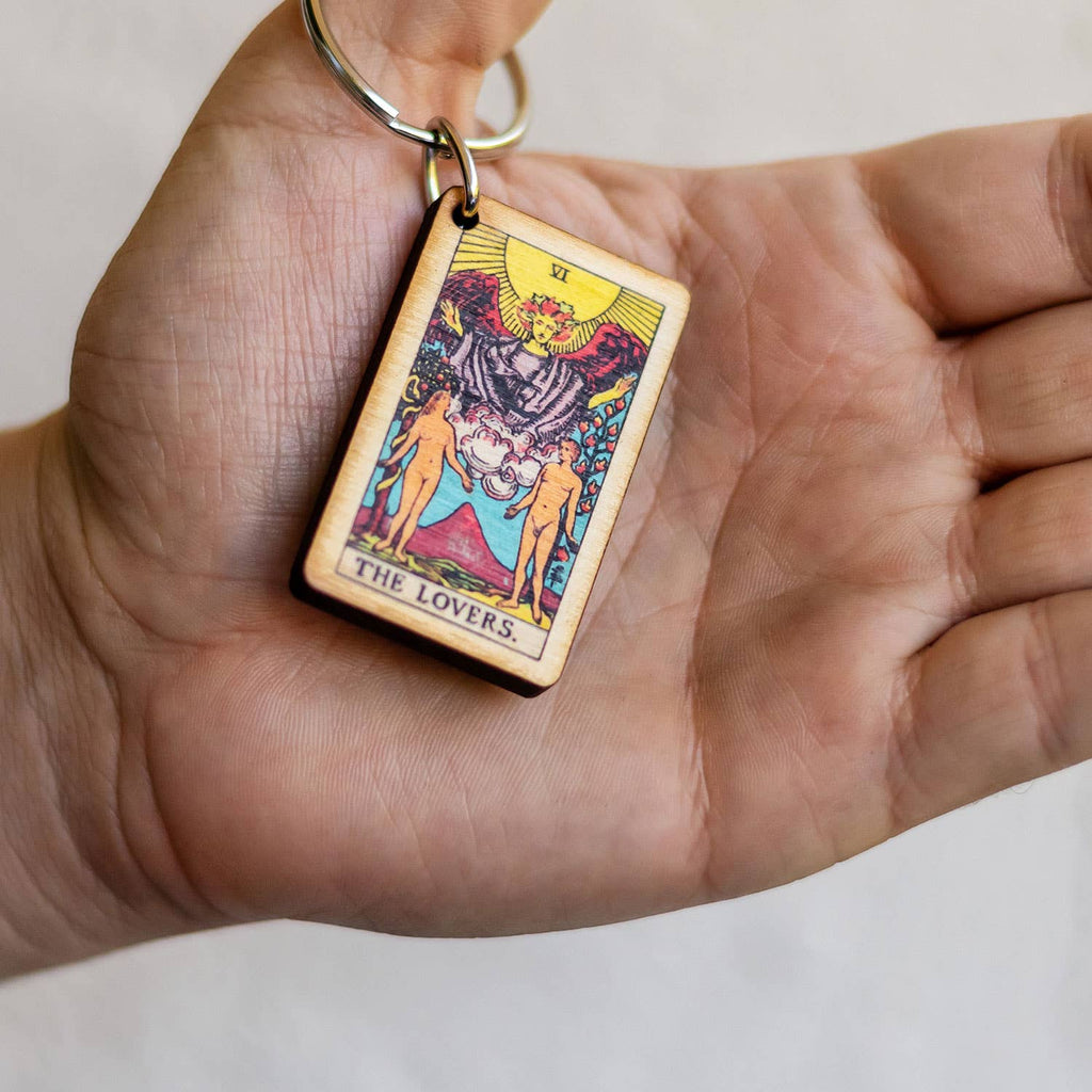 Tarot - 6 - The Lovers Full Color Wooden Keychain