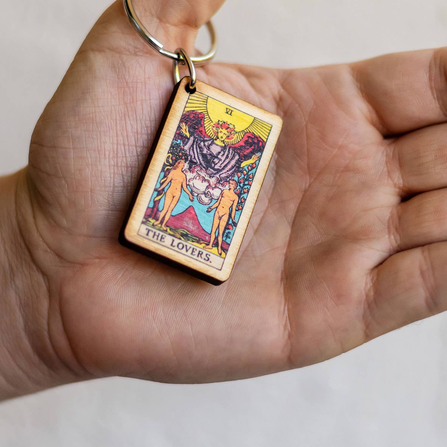 Tarot - 6 - The Lovers Full Color Wooden Keychain