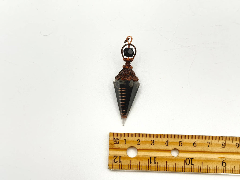 Black Obsidian Gemstone Chips with Copper in Resin Pendulum
