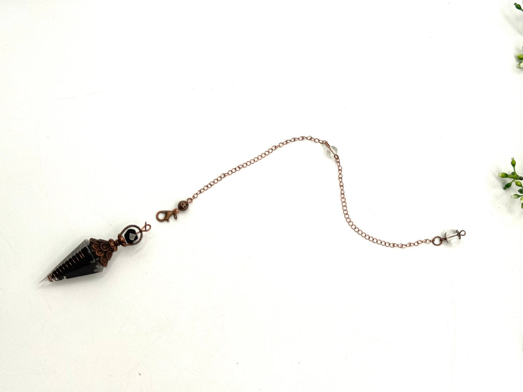 Black Obsidian Gemstone Chips with Copper in Resin Pendulum