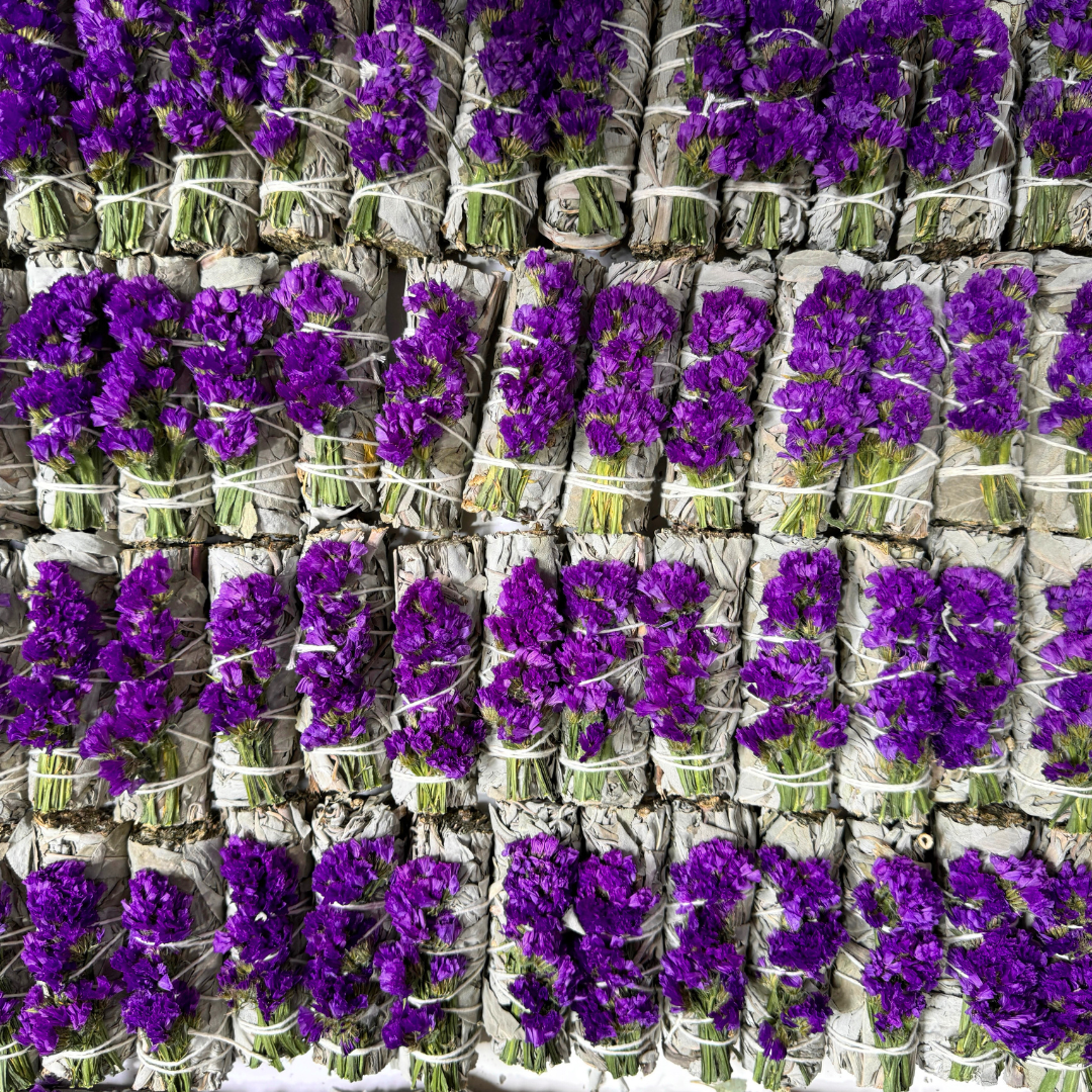 Dark Purple Statice, Sinuata, Floral Sage Wand