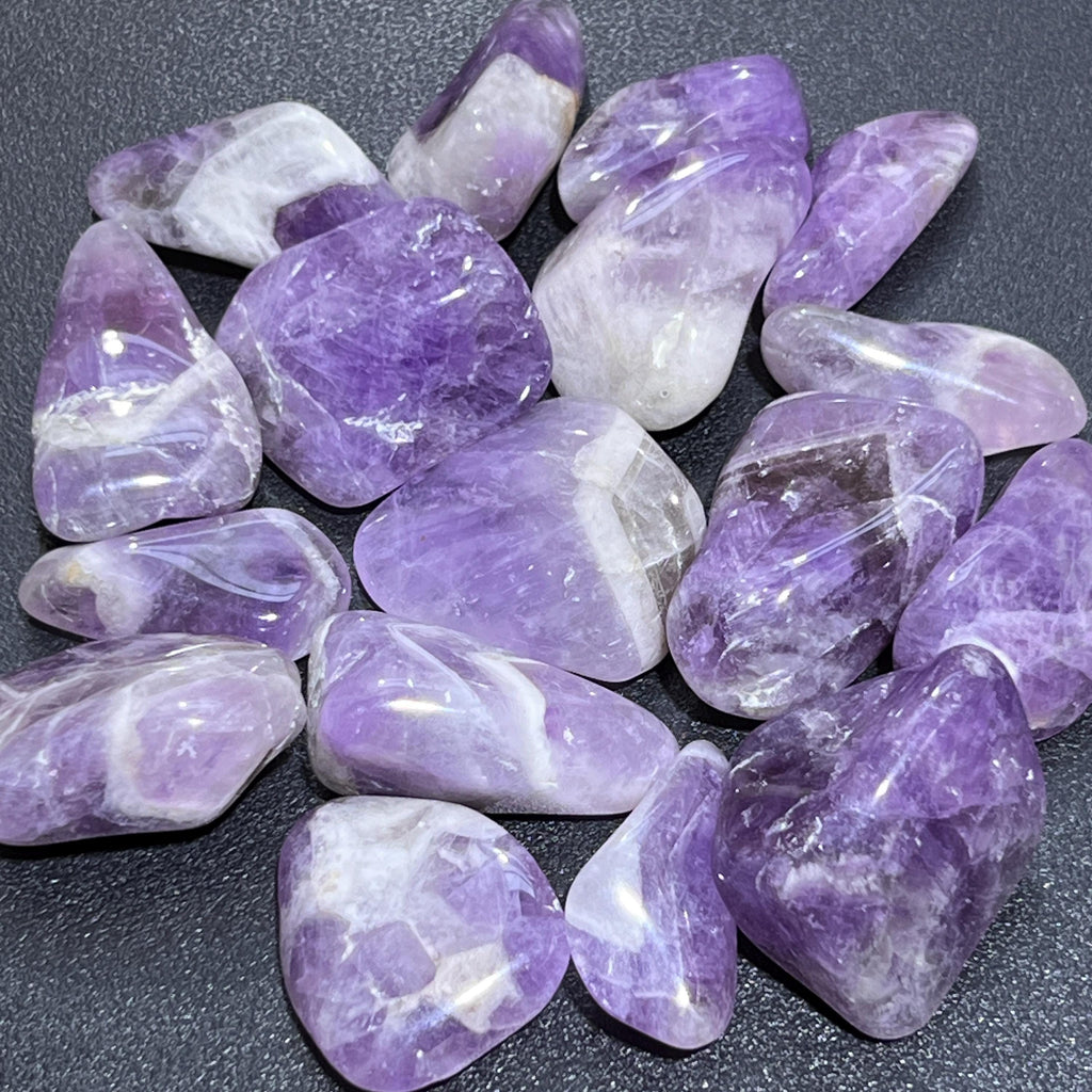 Chevron Banded Amethyst Crystal Tumbled Stones (By The Piece Or Pound) Wholesale