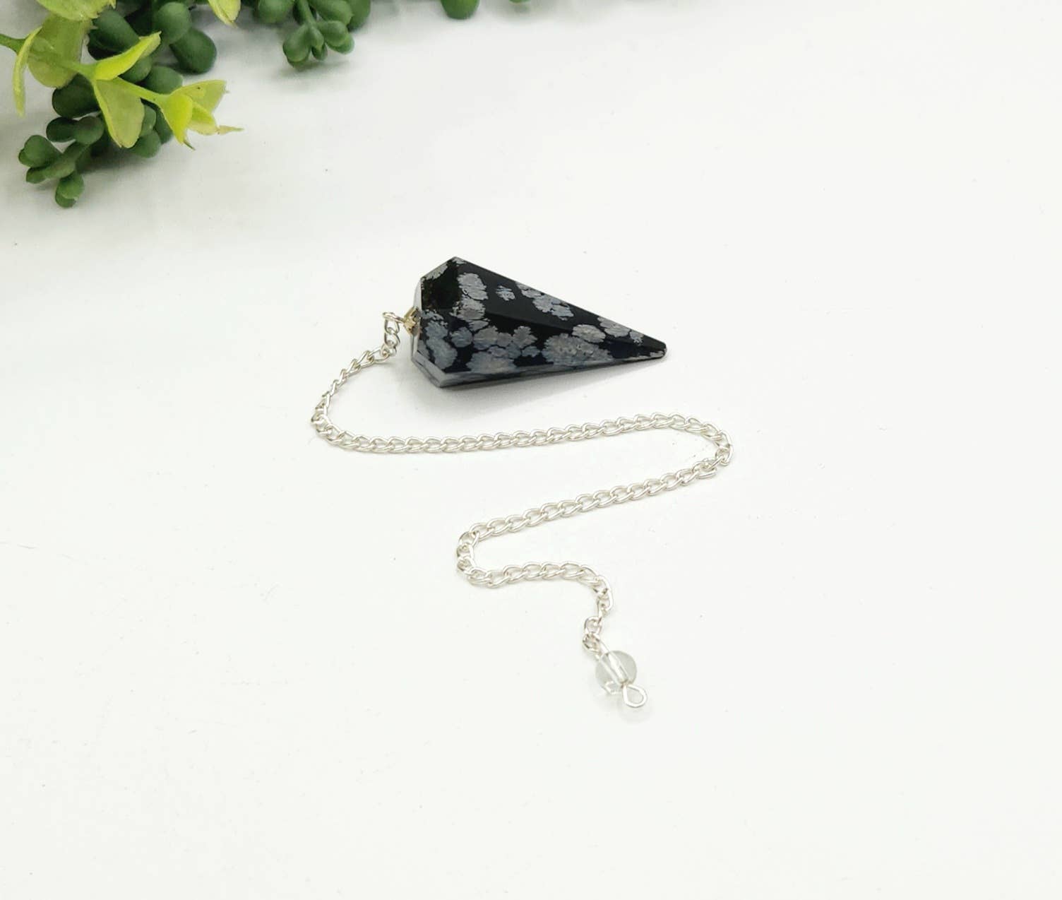 Snowflake Obsidian Pendulum w/Silver Plated Chain