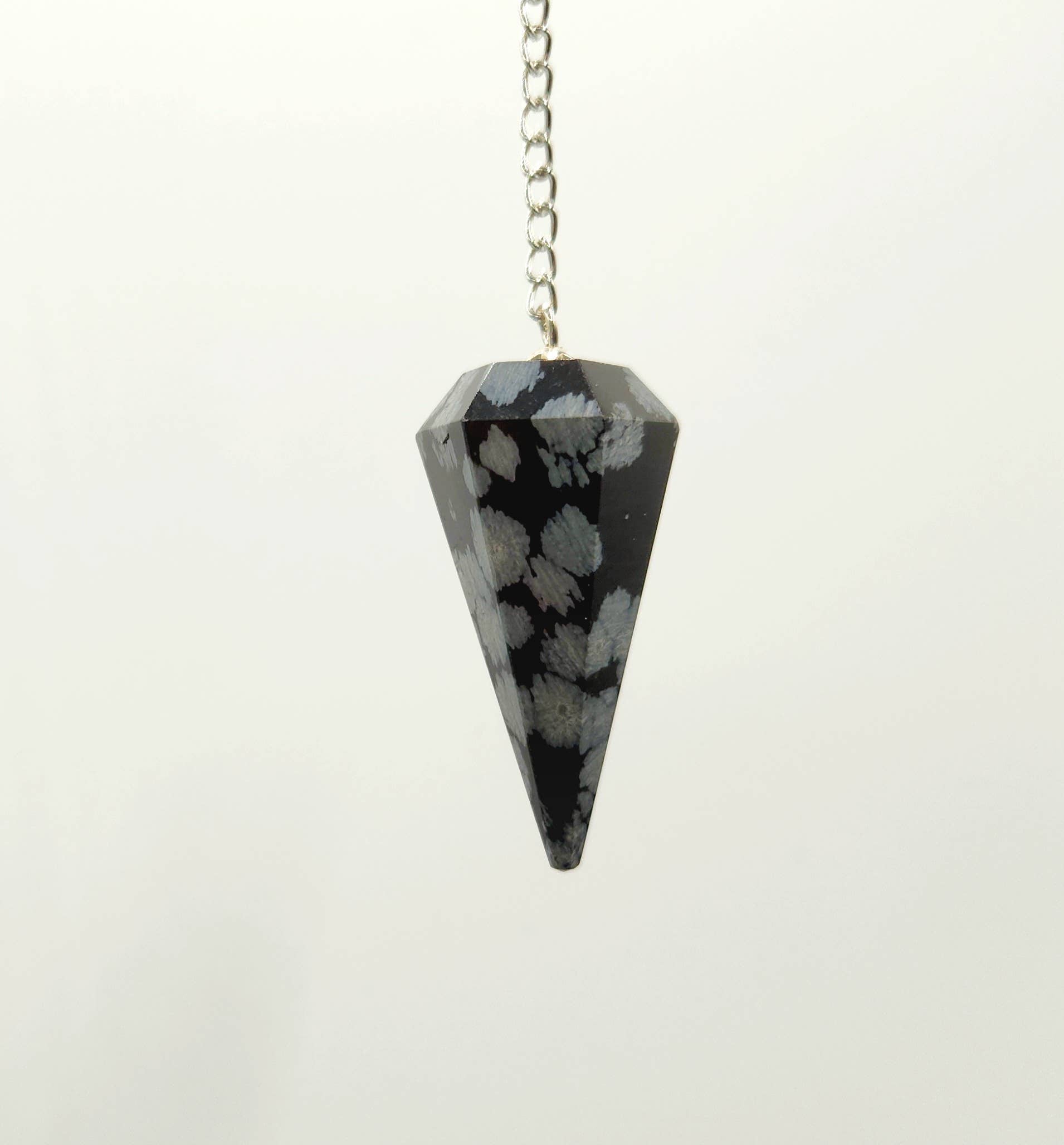 Snowflake Obsidian Pendulum w/Silver Plated Chain