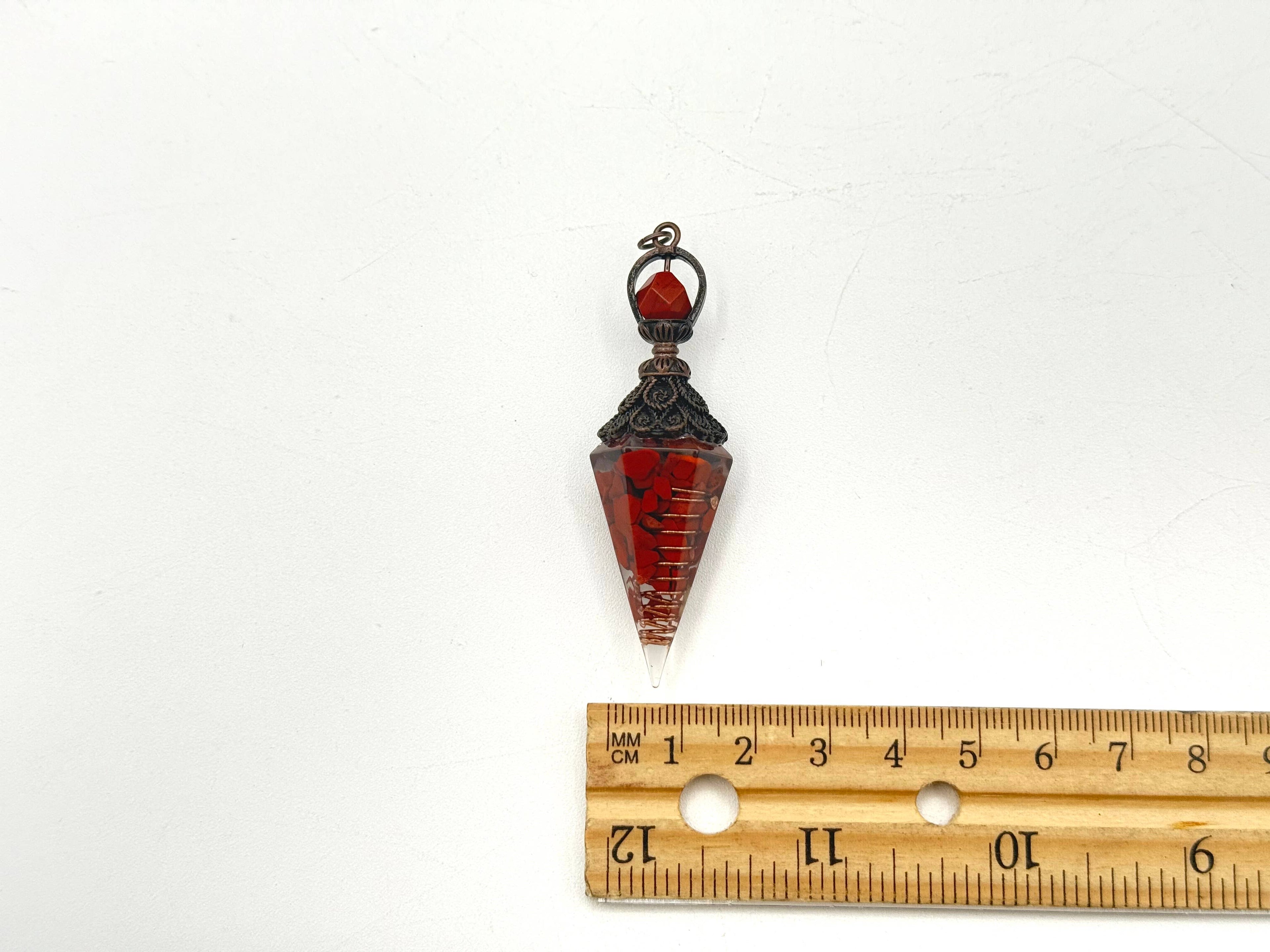 Red Jasper Gemstone Chips w/ Copper in Resin Pendulum