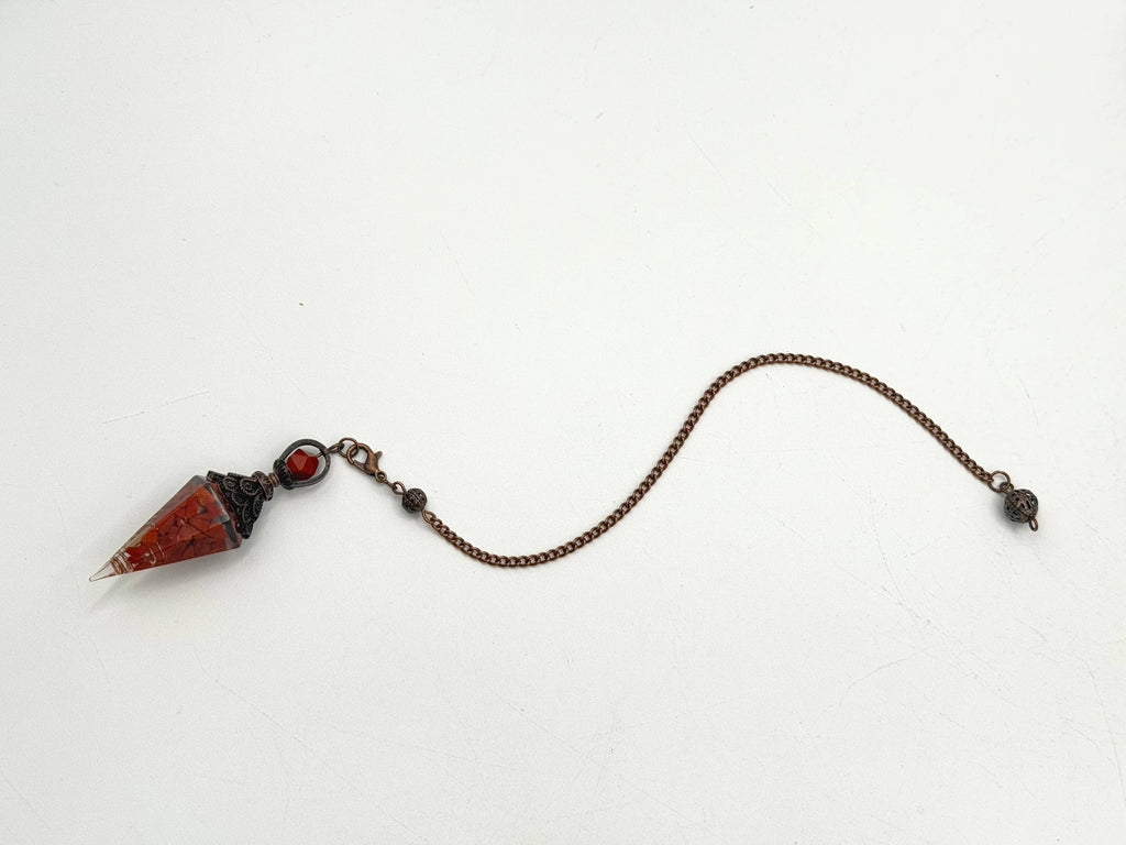 Red Jasper Gemstone Chips w/ Copper in Resin Pendulum