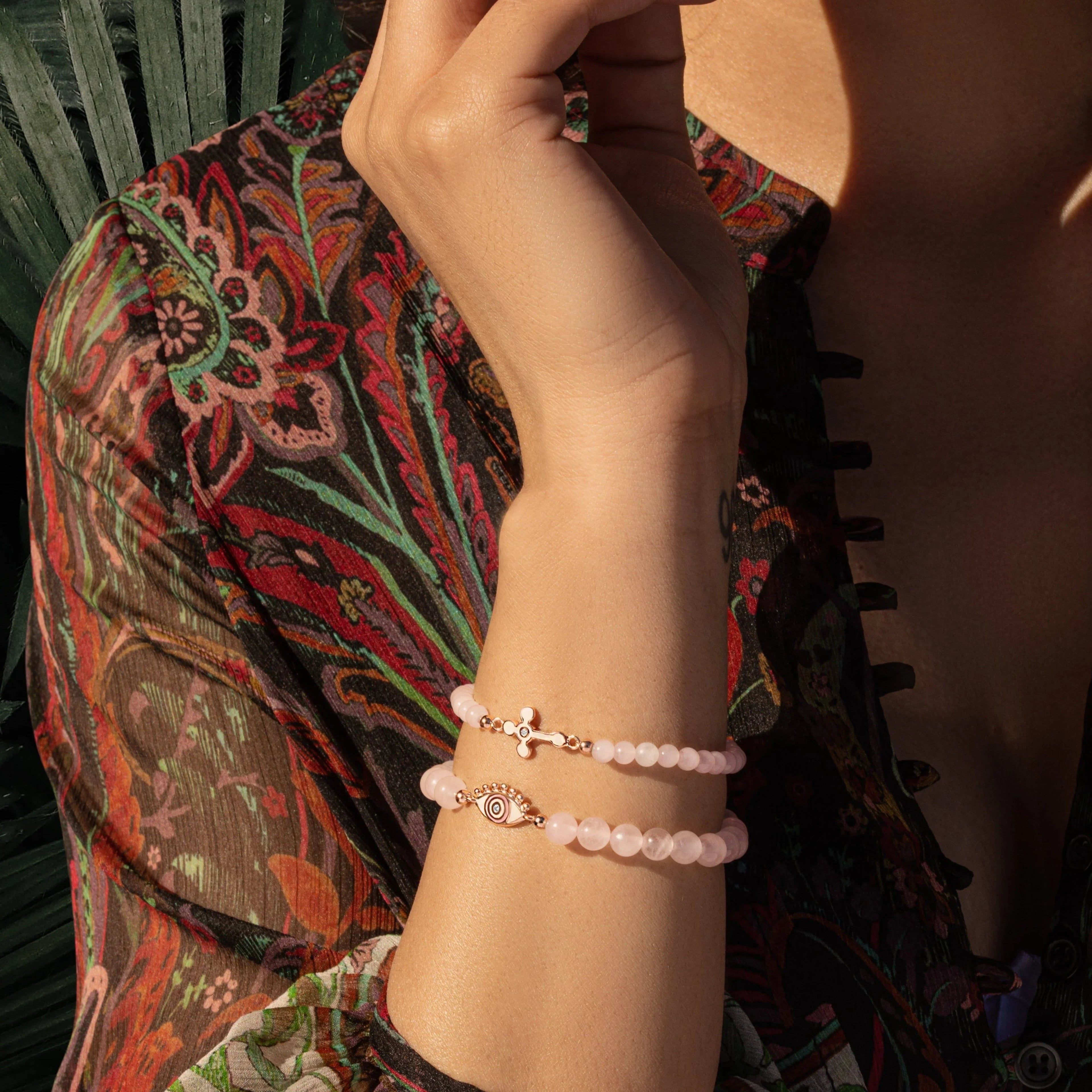 Loyal Support - Rose Quartz Diamond Cross Bracelet