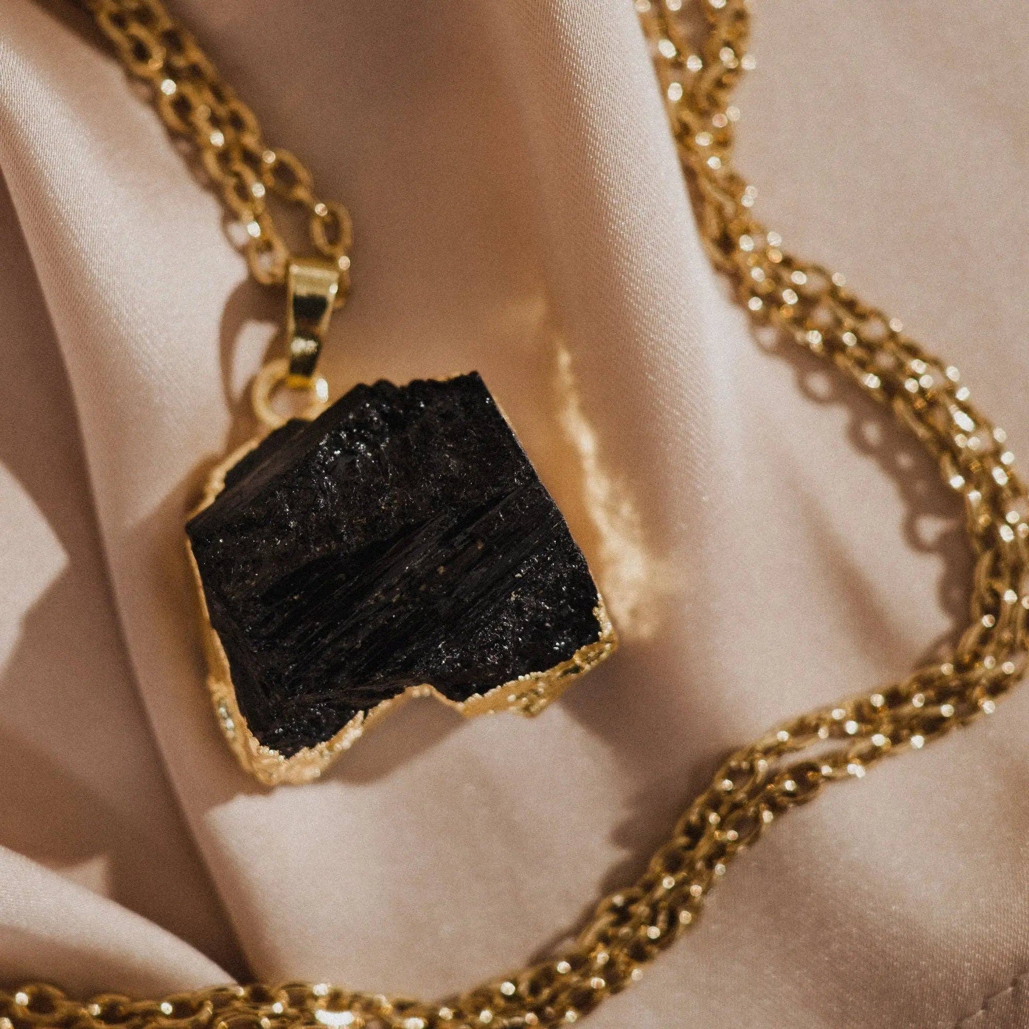 Black Tourmaline Necklace, Natural Stone Pendant