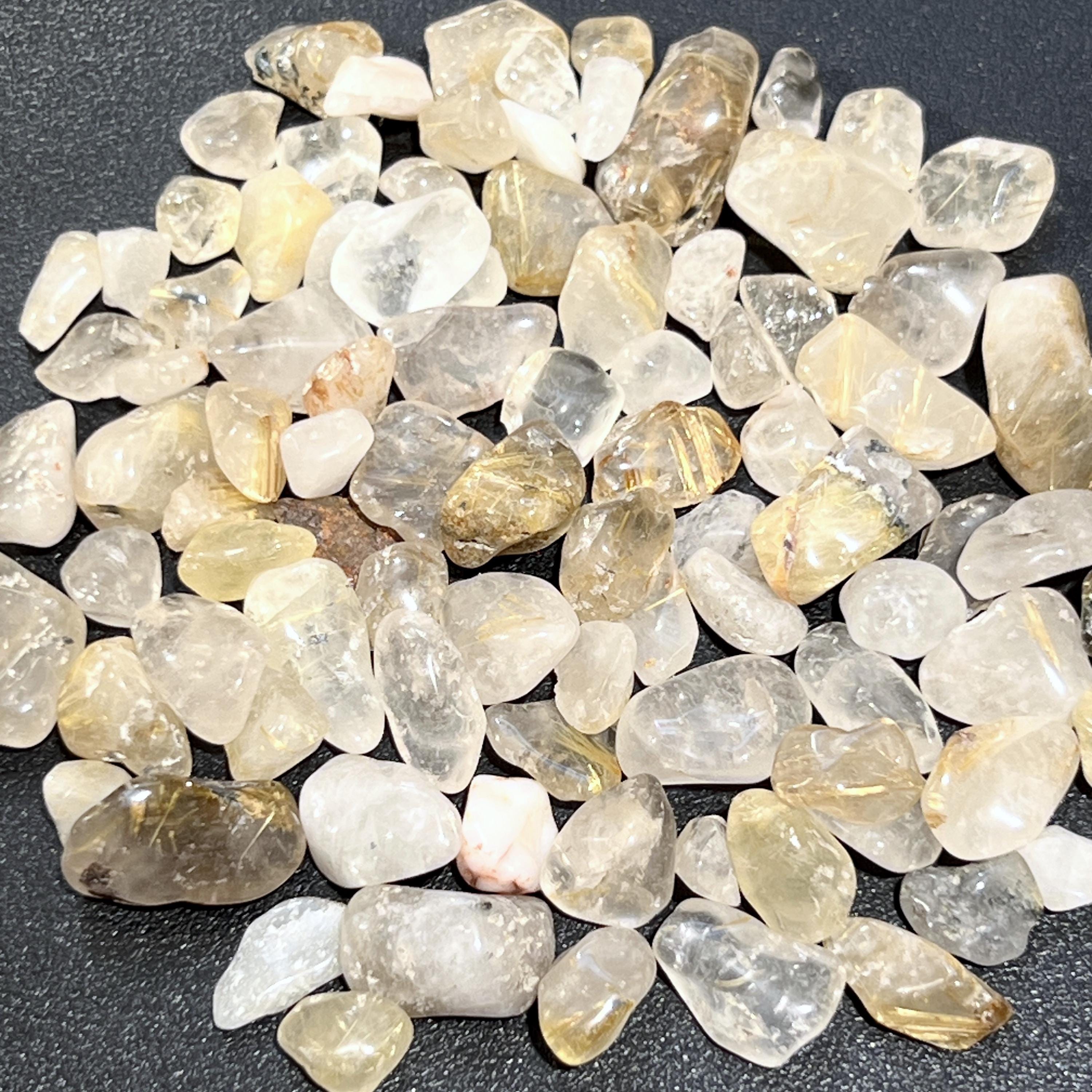 Small Gold Rutilated Quartz Crystal Tumbled Stones (By The Ounce or Pound) Wholesale