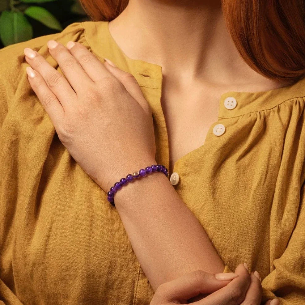 Calming Reflection - Amethyst February Birthstone Evil Eye Bracelet