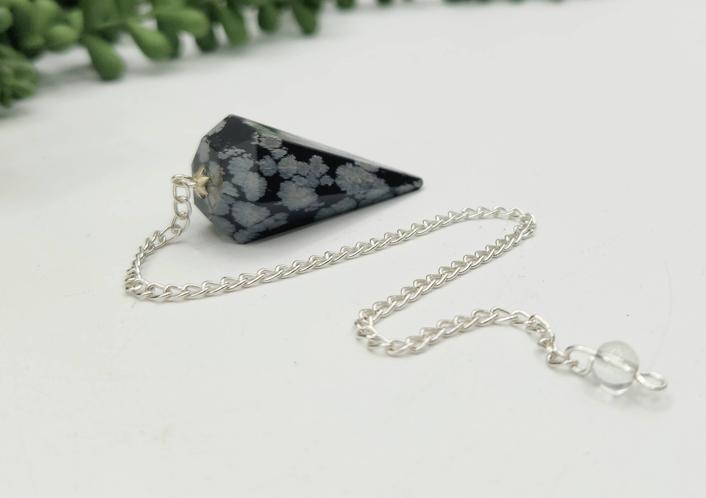 Snowflake Obsidian Pendulum w/Silver Plated Chain