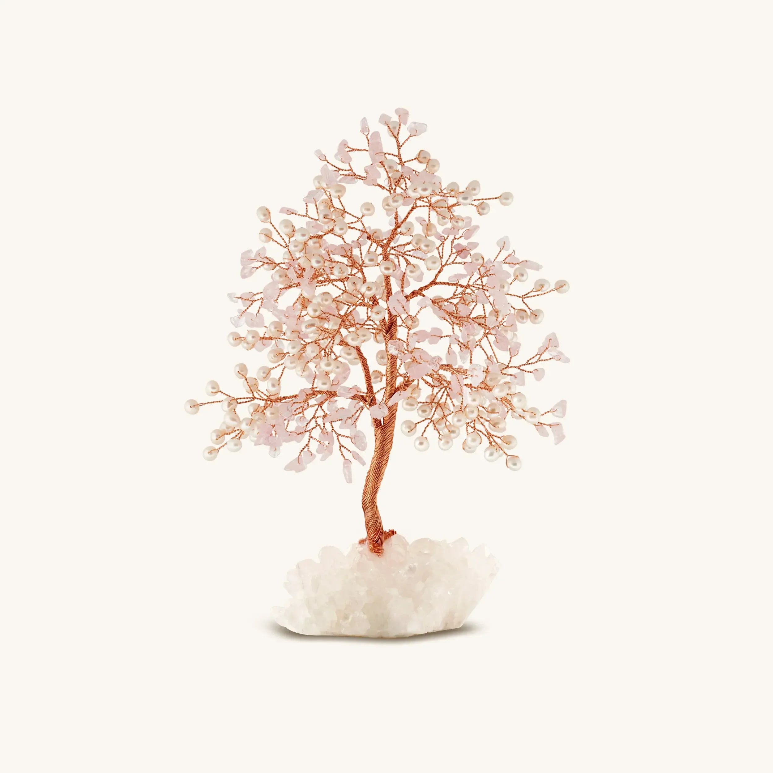 Uplifting Endearment Rose Quartz & Pearl Feng Shui Tree on White Quartz