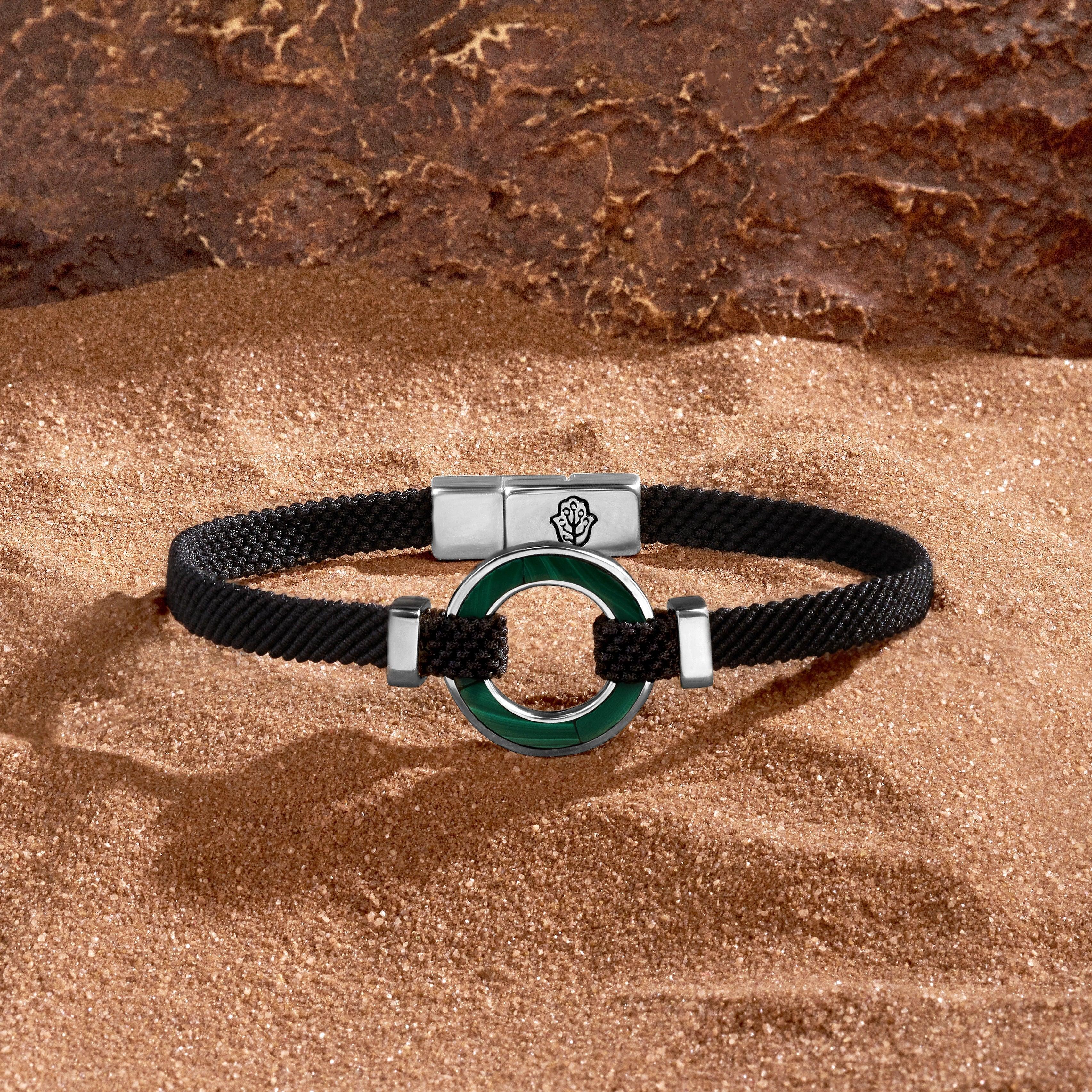 Positive Vibrations Malachite Karma Circle Men’s Black String Bracelet