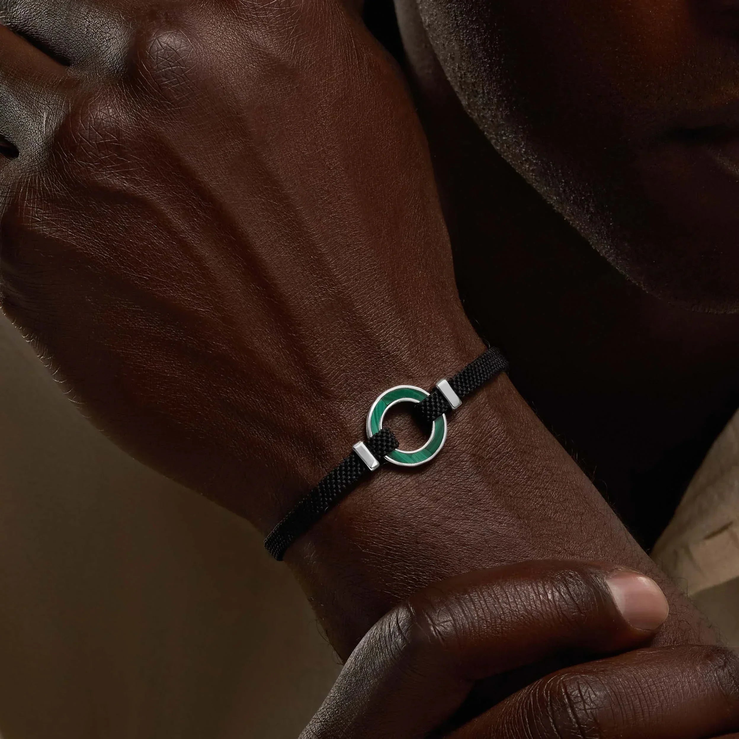 Positive Vibrations Malachite Karma Circle Men’s Black String Bracelet