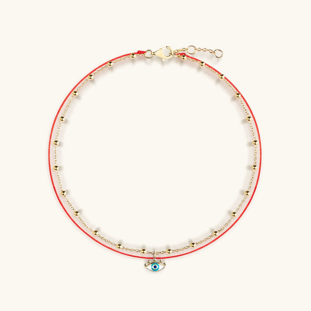 Watchful Gaze - Evil Eye Red String Anklet