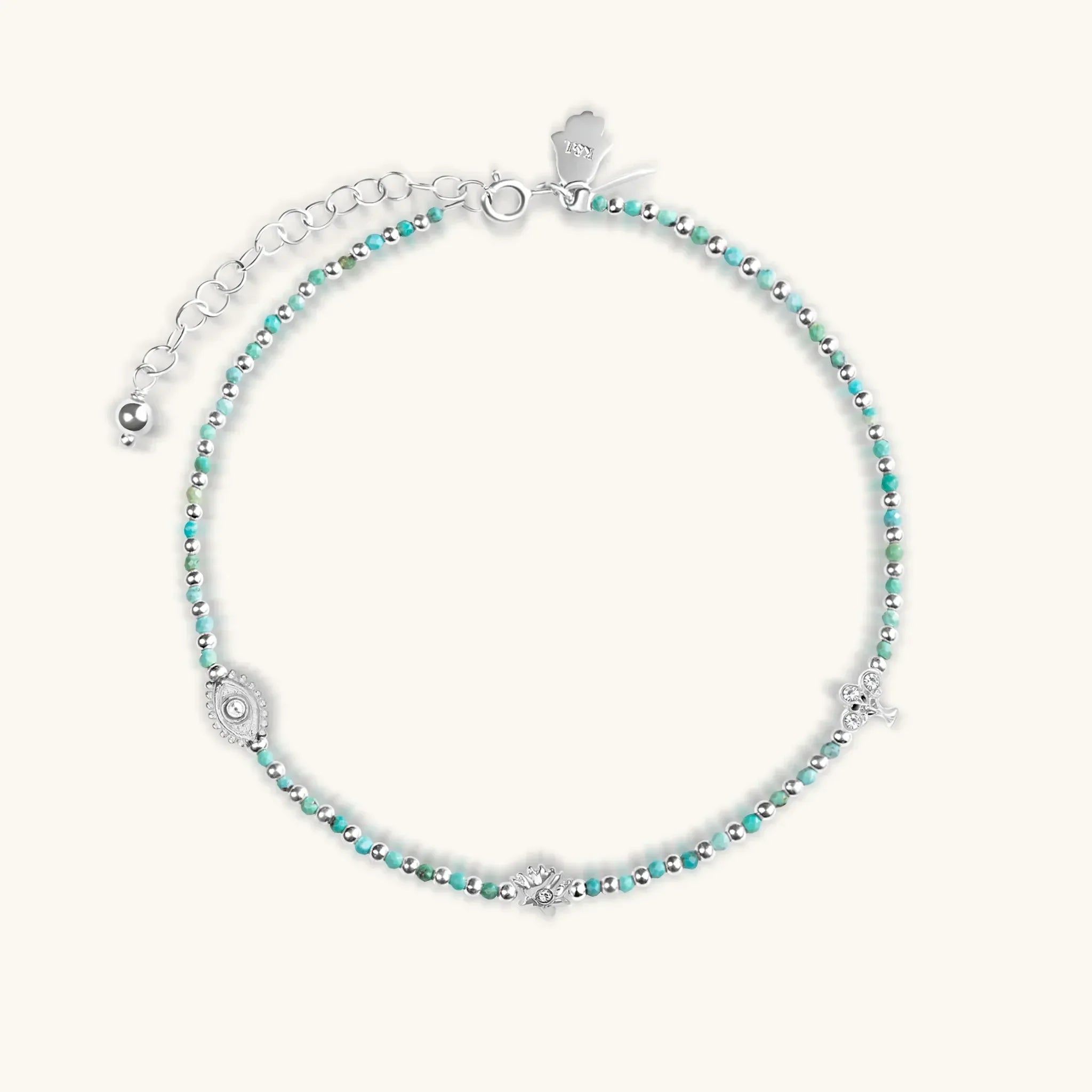 Blessed Trinity - Turquoise Stone Silver Anklet