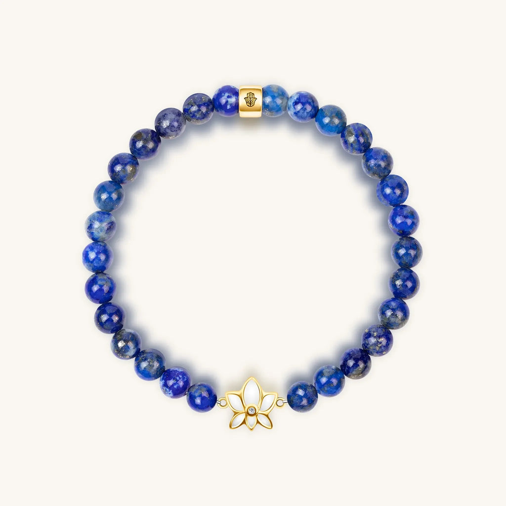 Bloom with Brilliance - Lapis Lazuli Lotus Charm Bracelet