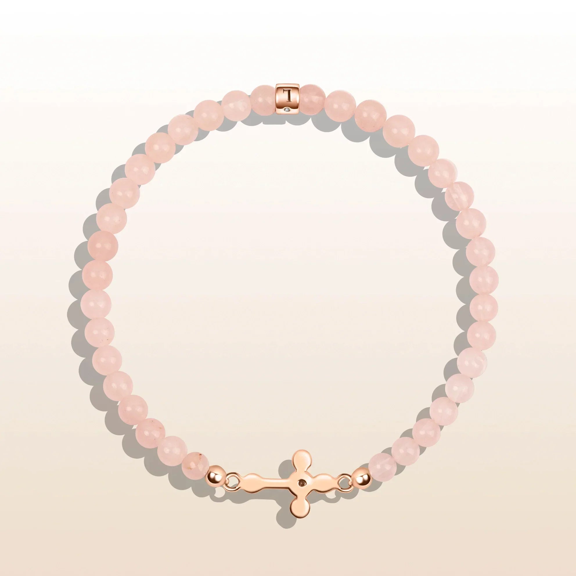 Loyal Support - Rose Quartz Diamond Cross Bracelet