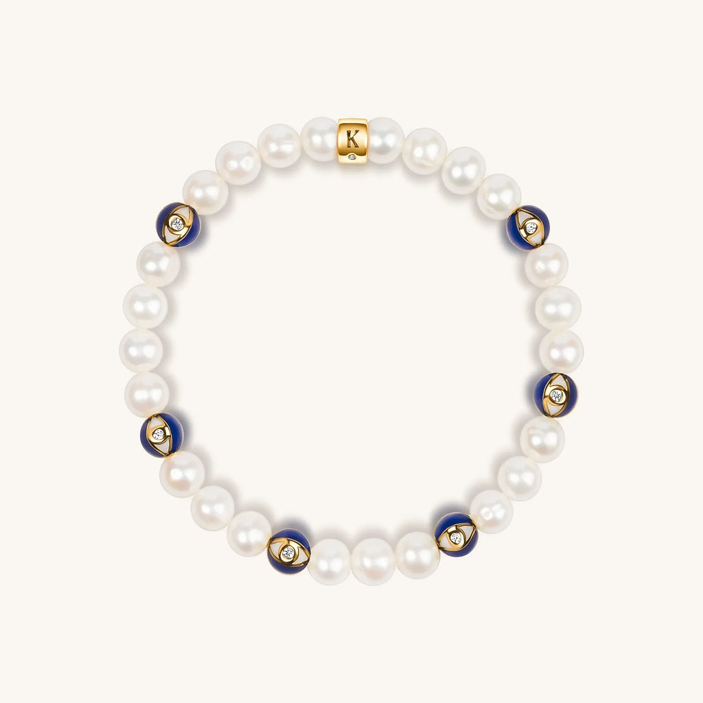 Blessed Life Evil Eye Pearl Stretch Bracelet