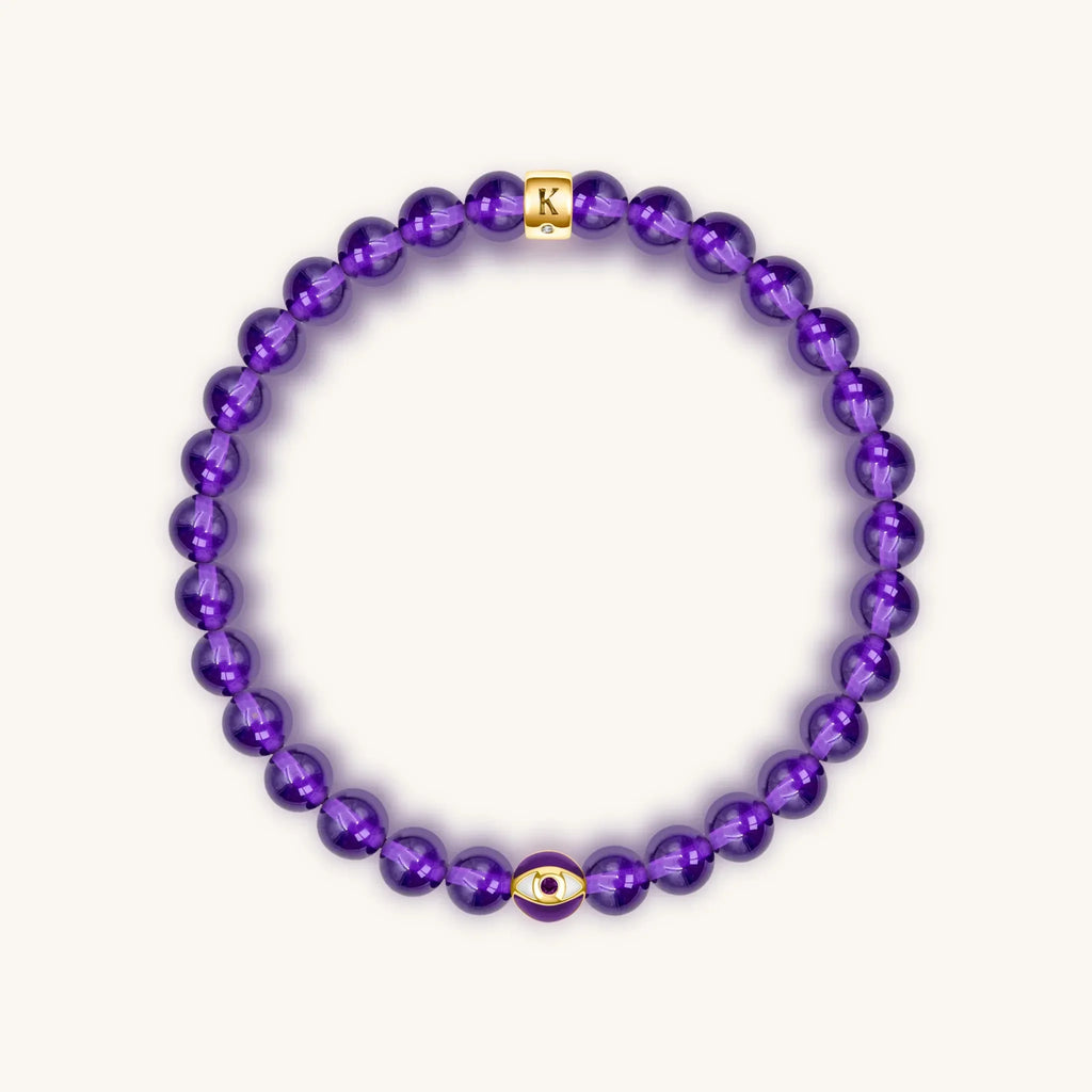 Calming Reflection - Amethyst February Birthstone Evil Eye Bracelet