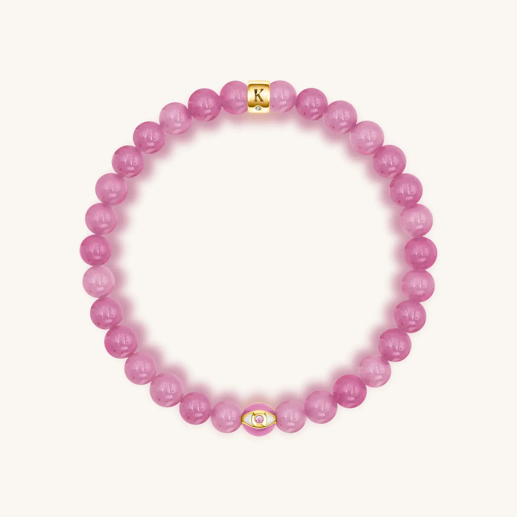 Genuine Peace - Pink Tourmaline October Birthstone Evil Eye Bracelet