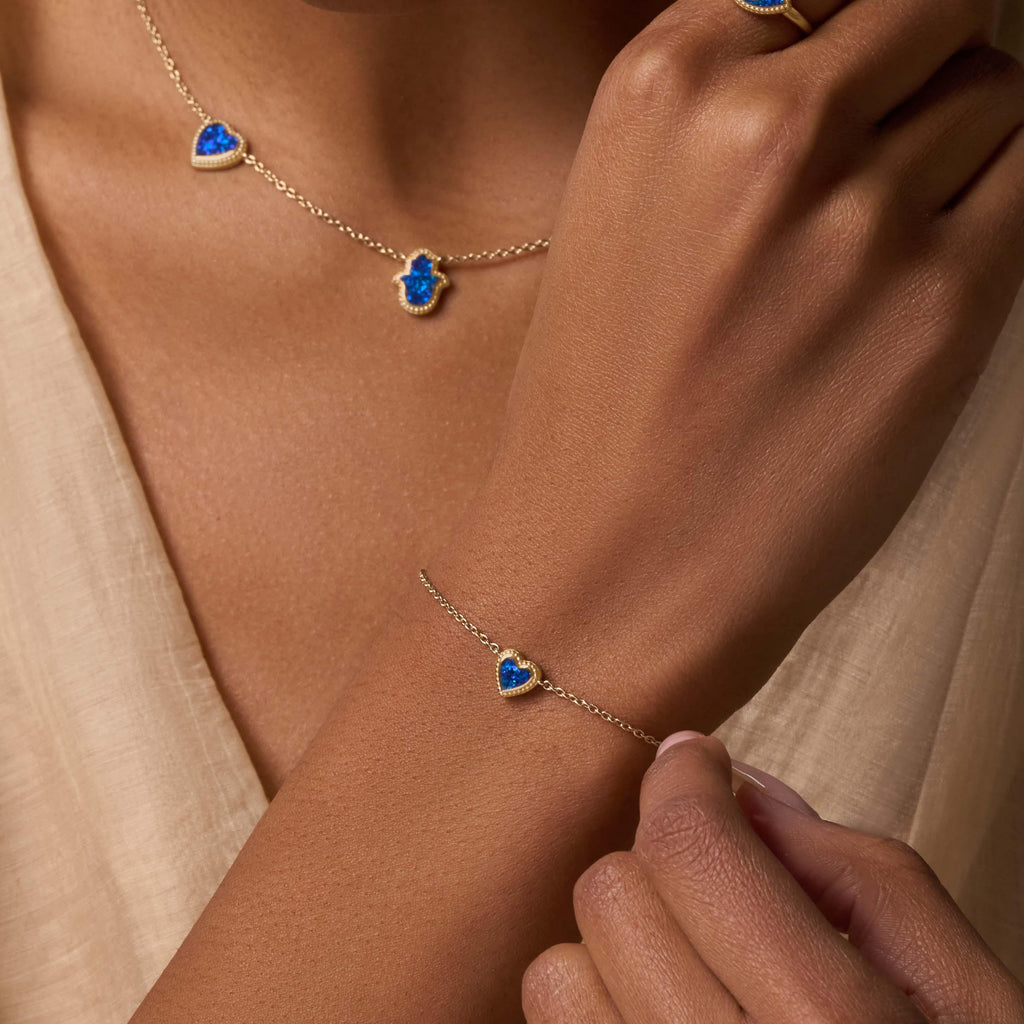 Calming Vibrations Lab Blue Opal Heart Gold Bracelet