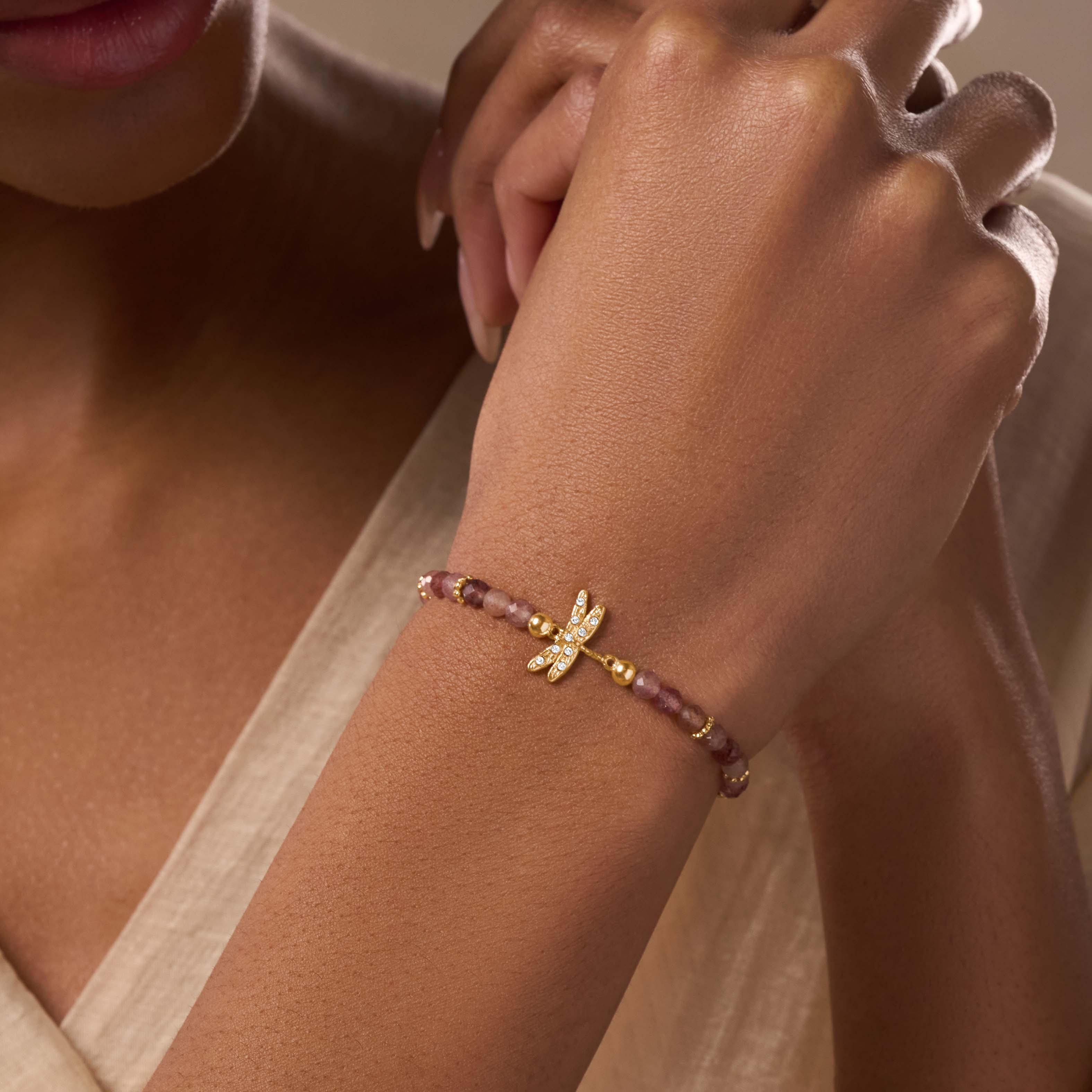 Purposeful Life Strawberry Quartz Dragonfly Bracelet