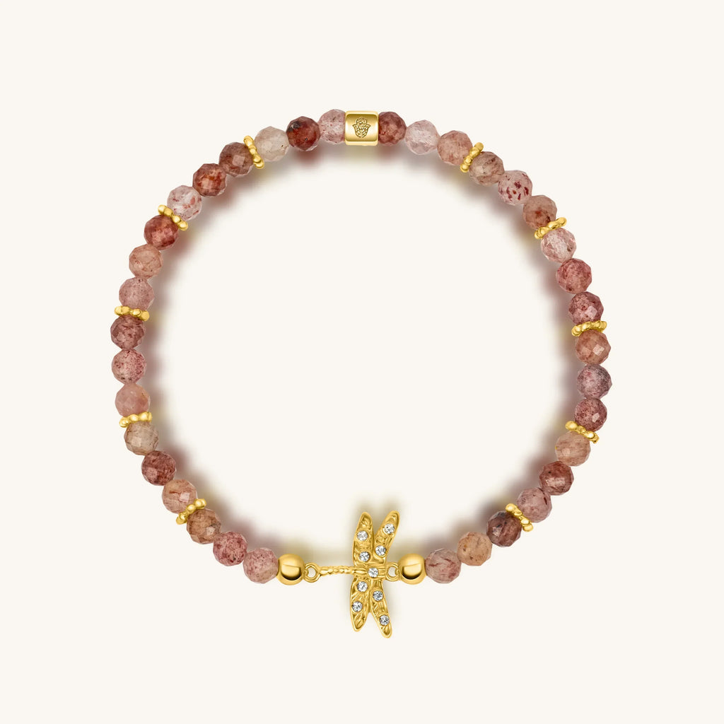 Purposeful Life Strawberry Quartz Dragonfly Bracelet