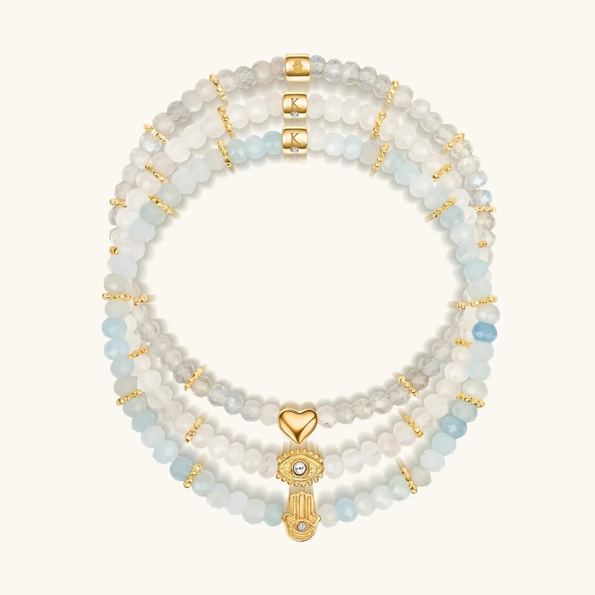 Soothing Warmth - Labradorite Moonstone Aquamarine Triple Summer Stack