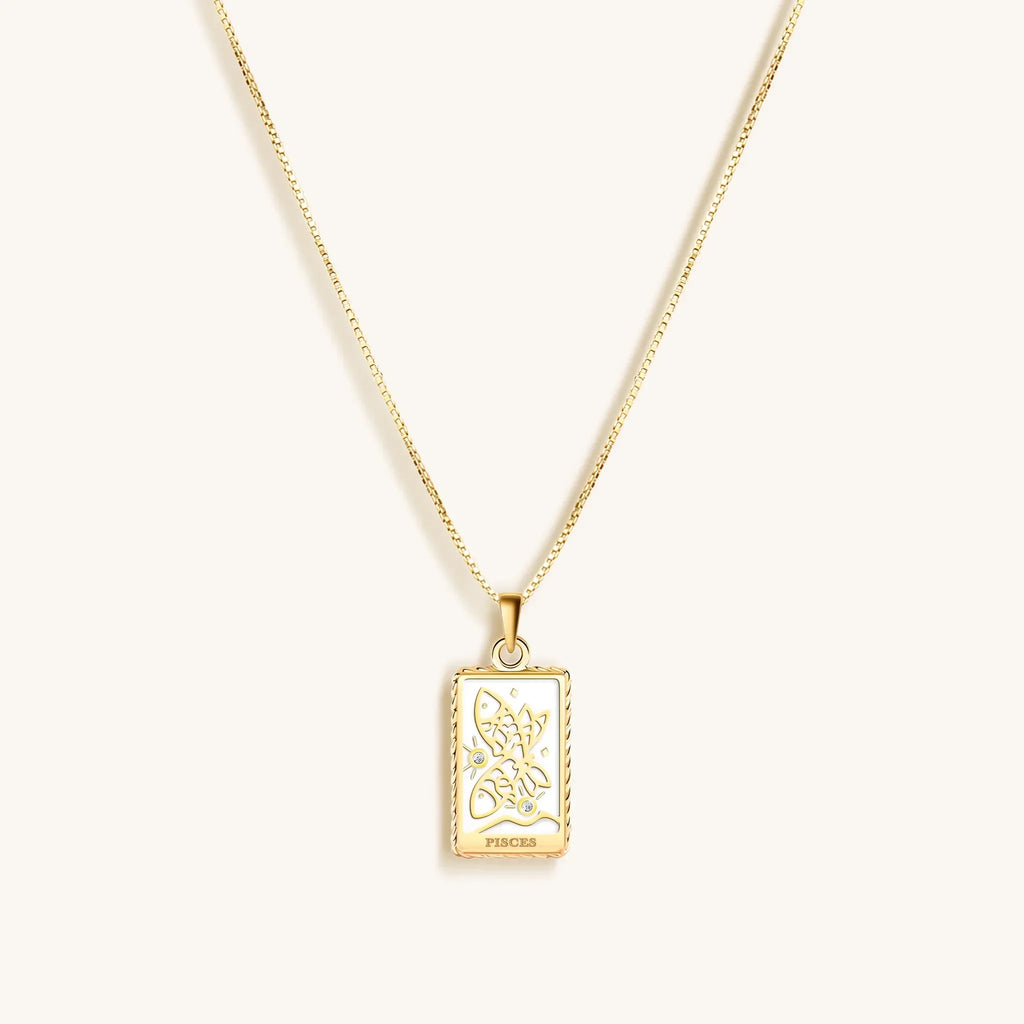 Compassionate Approach - White Enamel Pisces Card Necklace