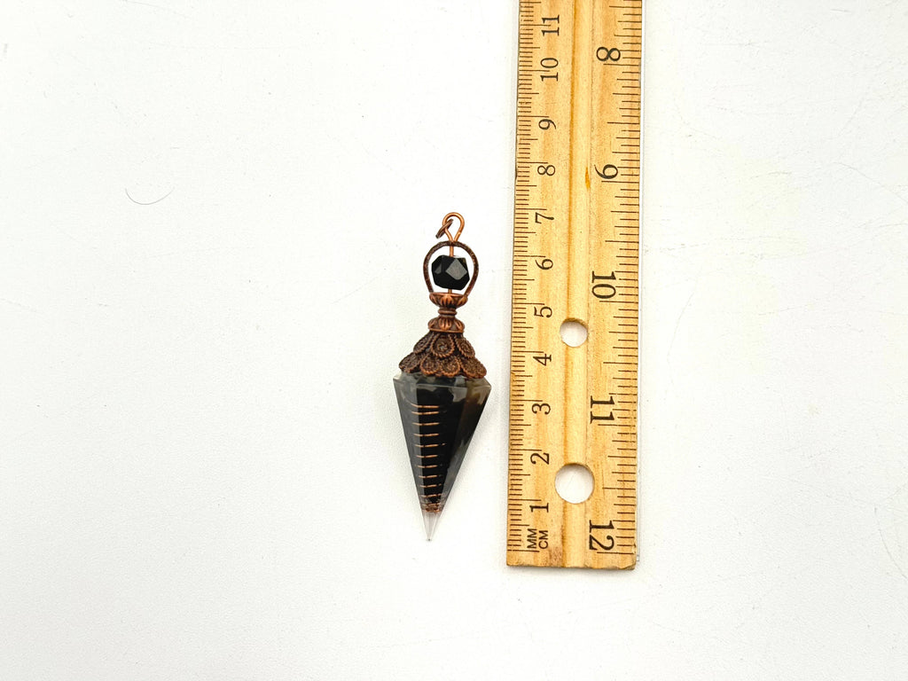 Black Obsidian Gemstone Chips with Copper in Resin Pendulum