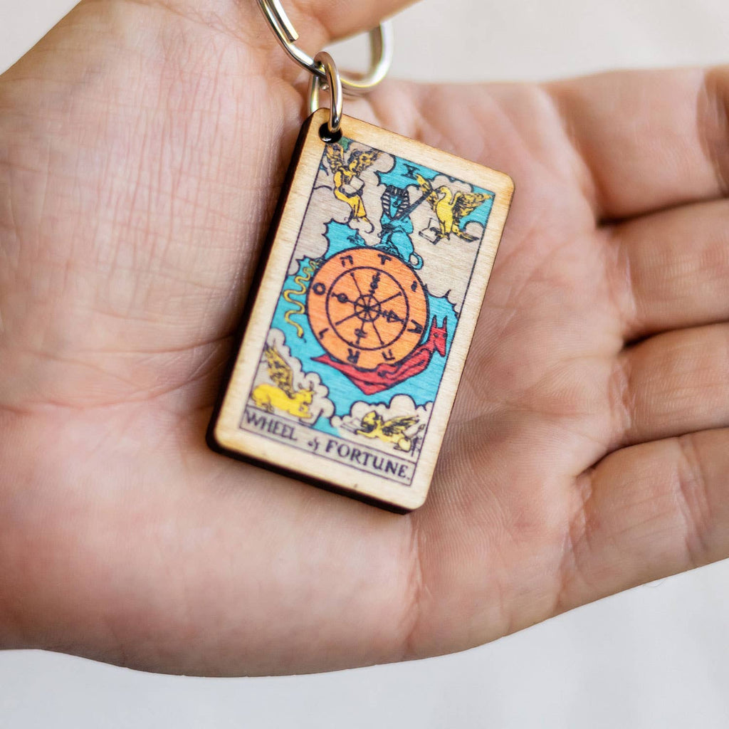 Tarot - 10 - Wheel of Fortune Full Color Wooden Keychain