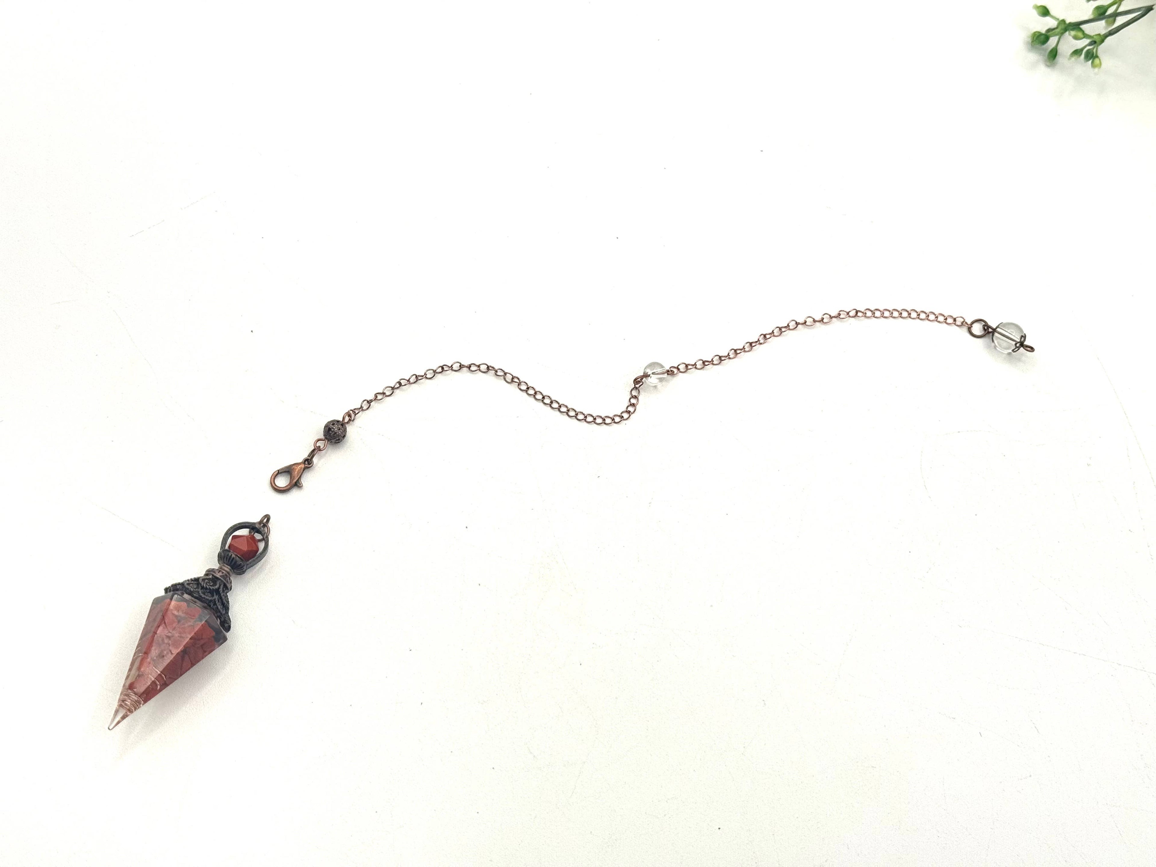 Red Jasper Gemstone Chips w/ Copper in Resin Pendulum