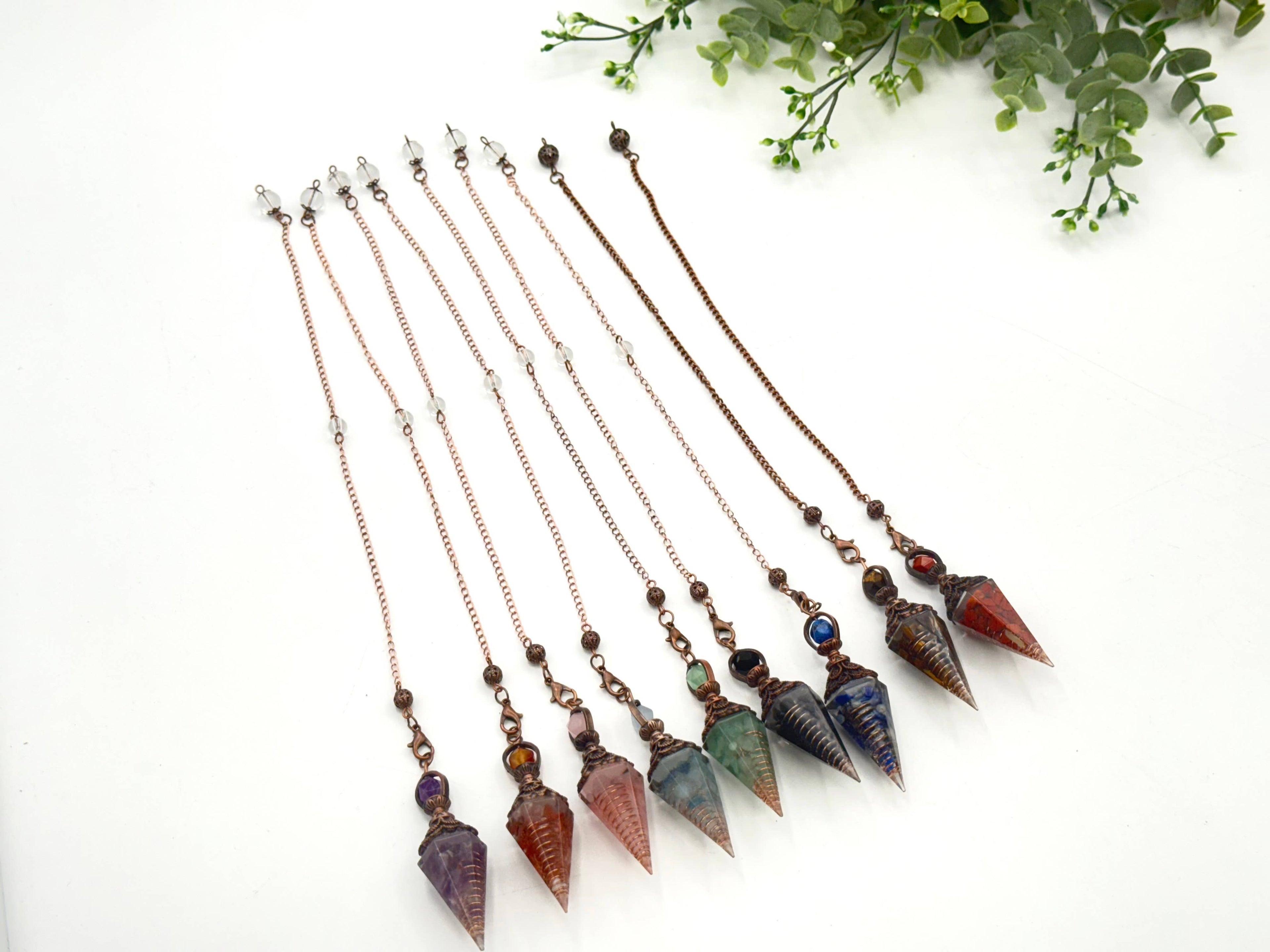 Red Jasper Gemstone Chips w/ Copper in Resin Pendulum