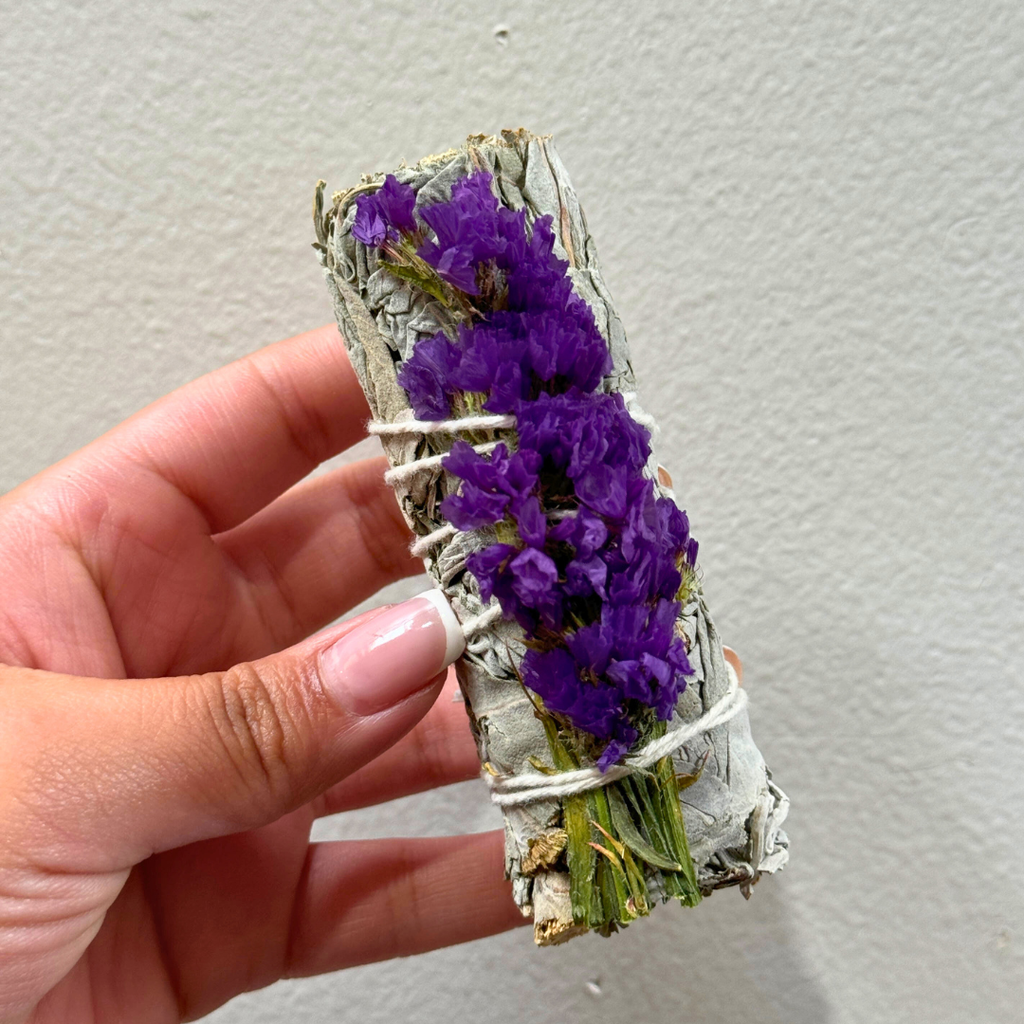 Dark Purple Statice, Sinuata, Floral Sage Wand