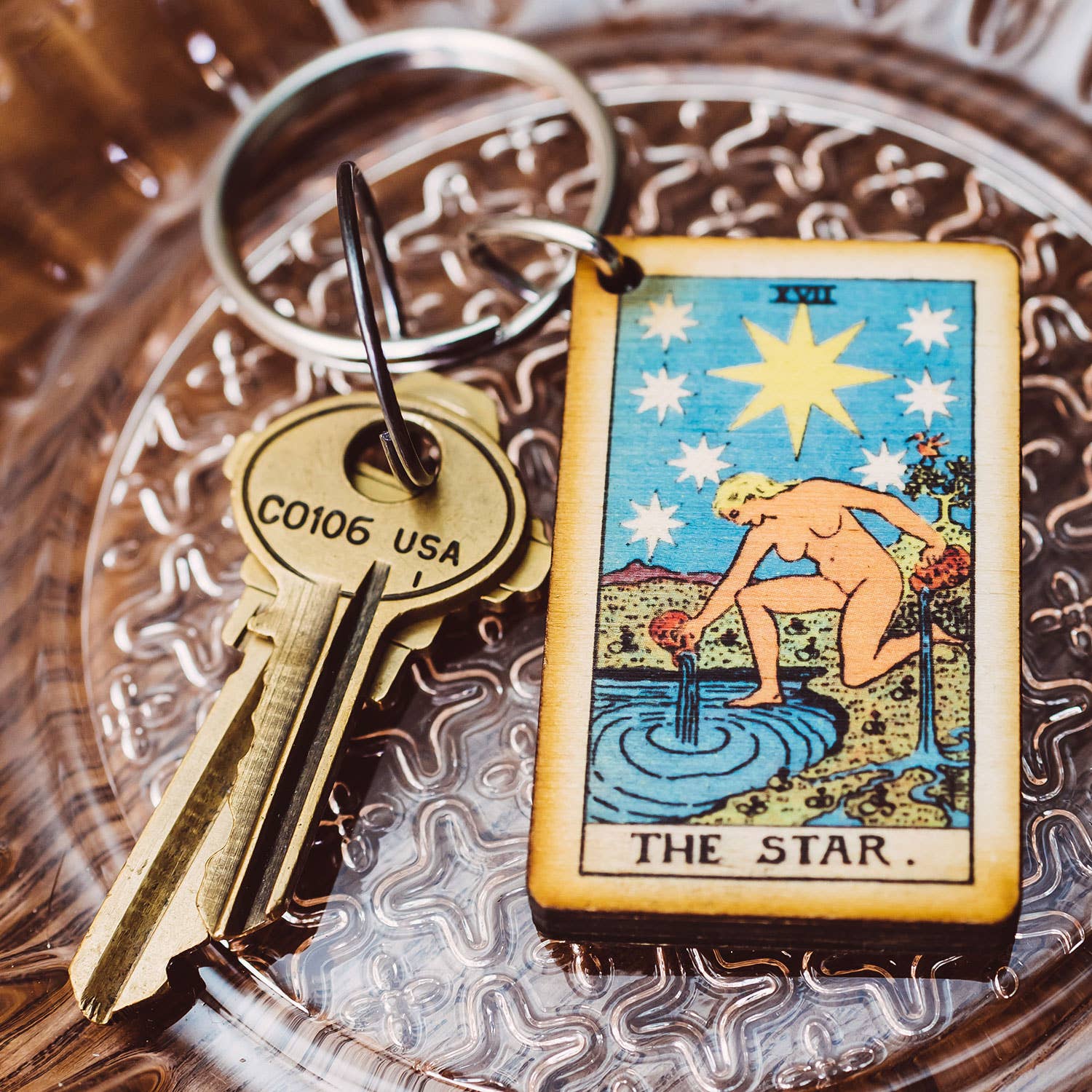 Tarot - 17 - The Star Full Color Wooden Keychain
