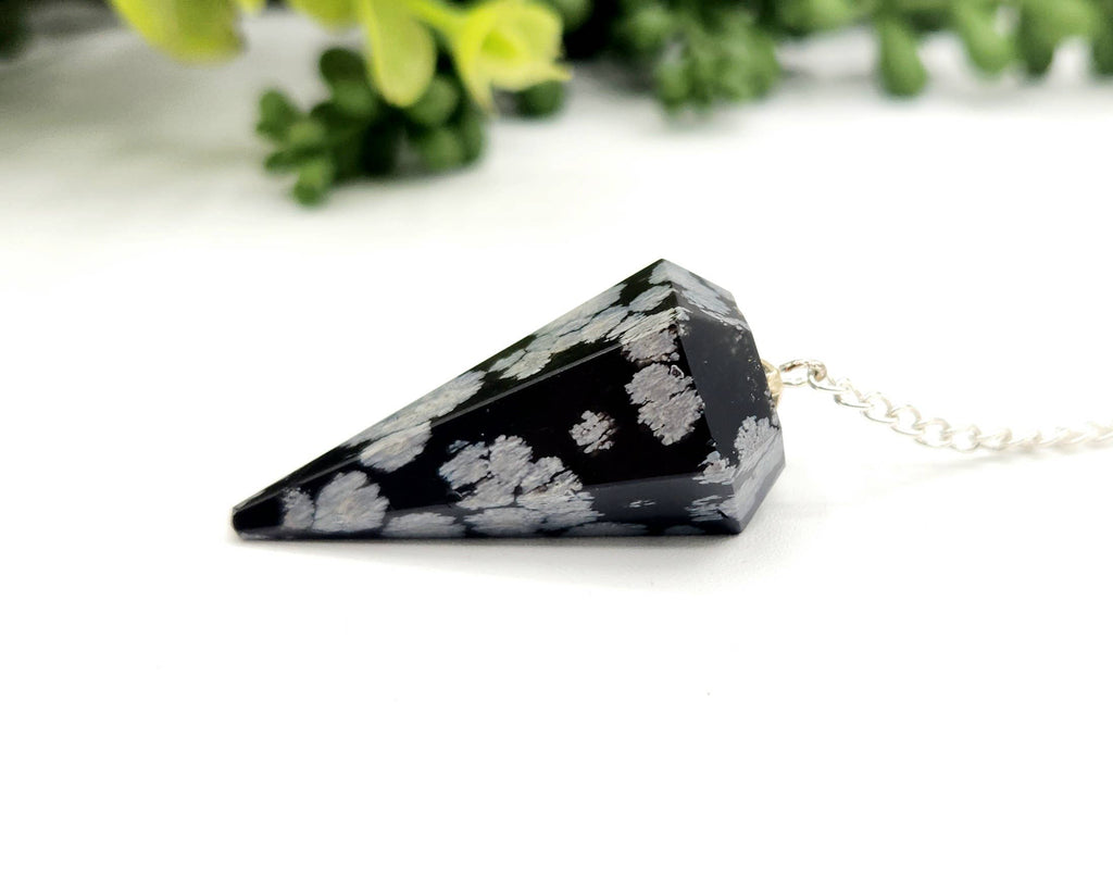 Snowflake Obsidian Pendulum w/Silver Plated Chain