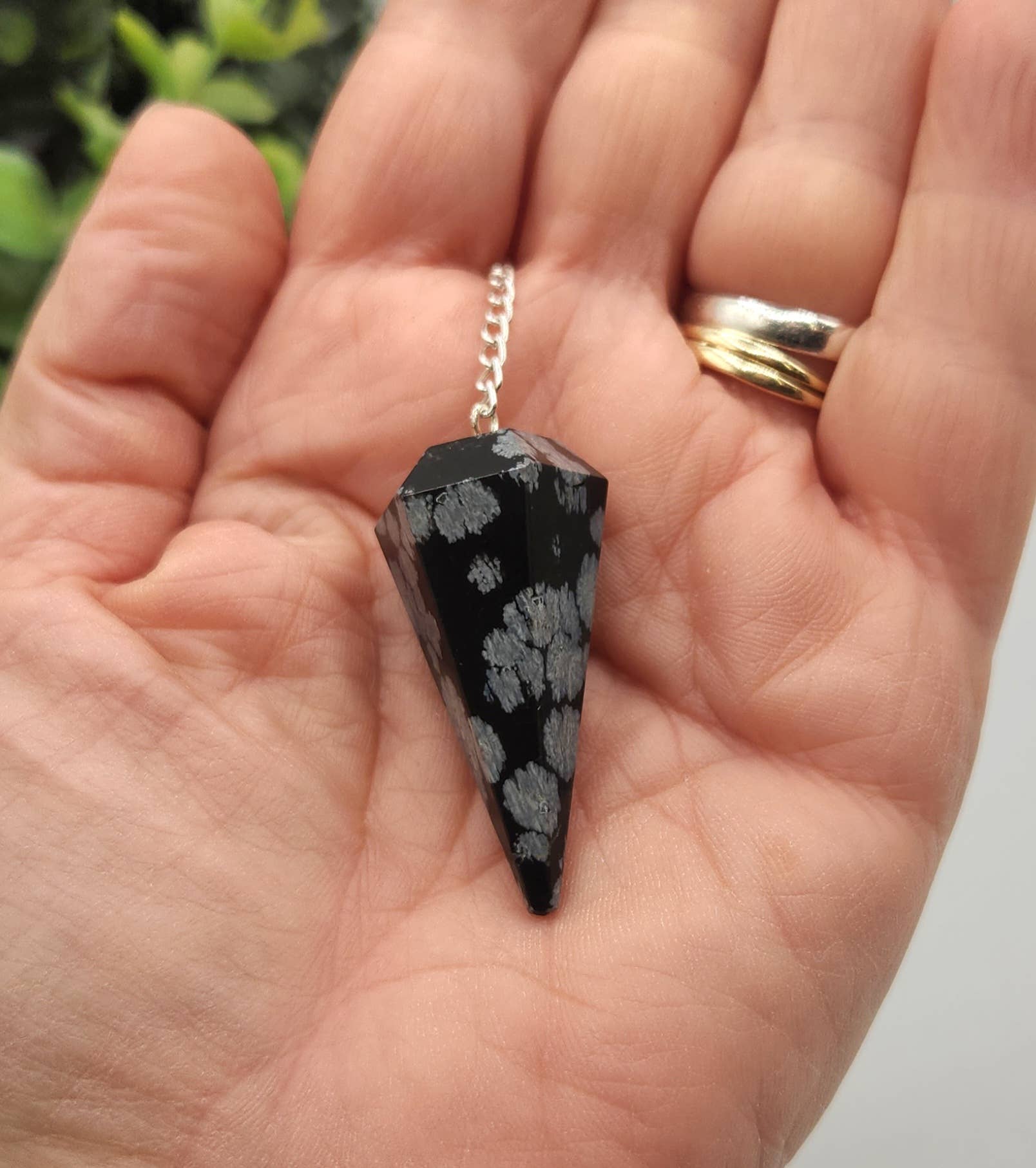 Snowflake Obsidian Pendulum w/Silver Plated Chain