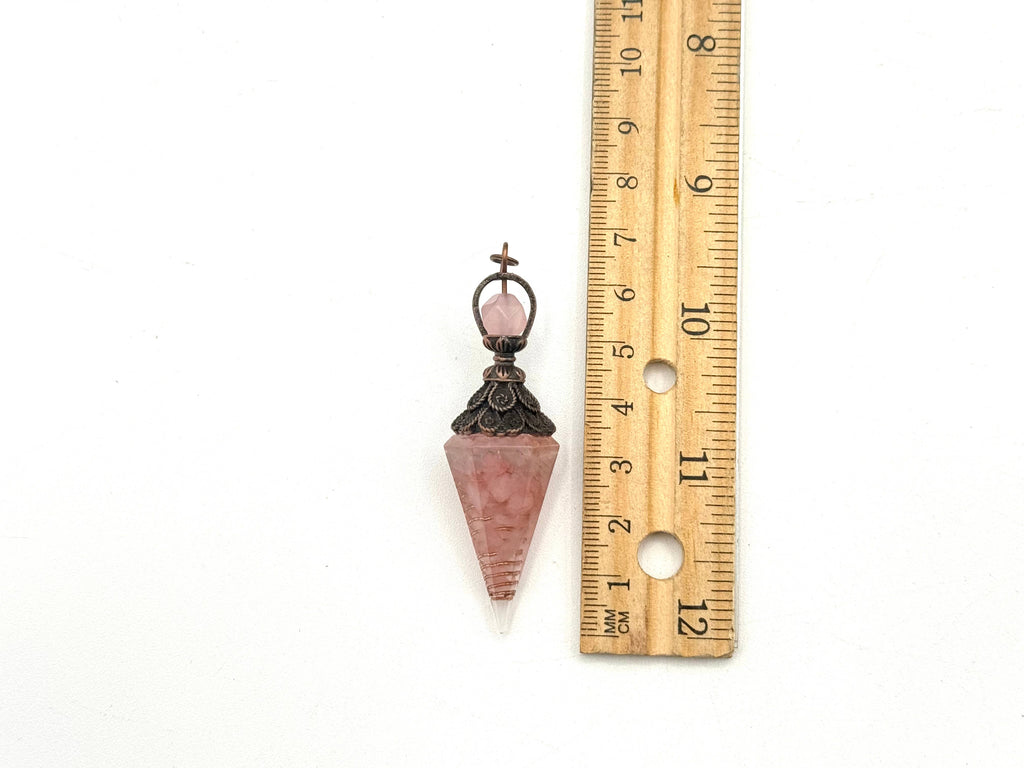 Rose Quartz Gemstone Chips w/ Copper in Resin Pendulum