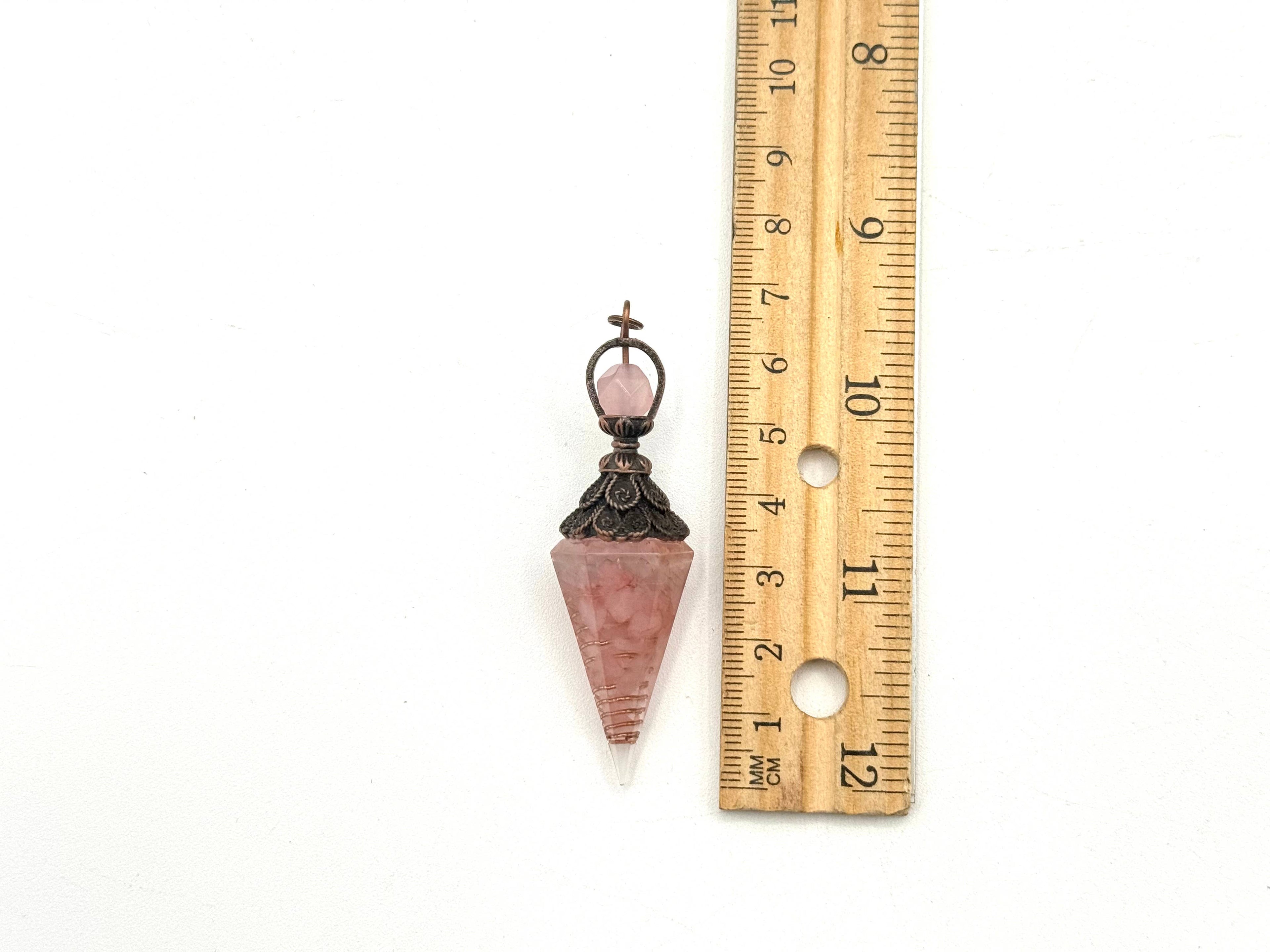 Rose Quartz Gemstone Chips w/ Copper in Resin Pendulum