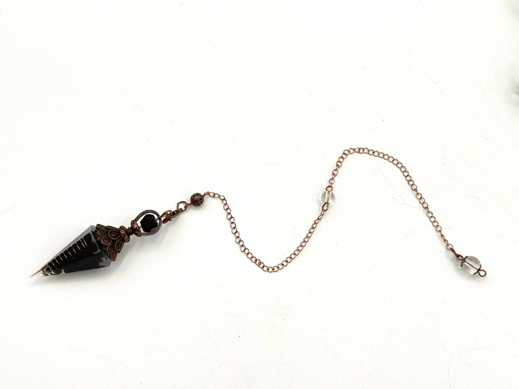 Black Obsidian Gemstone Chips with Copper in Resin Pendulum