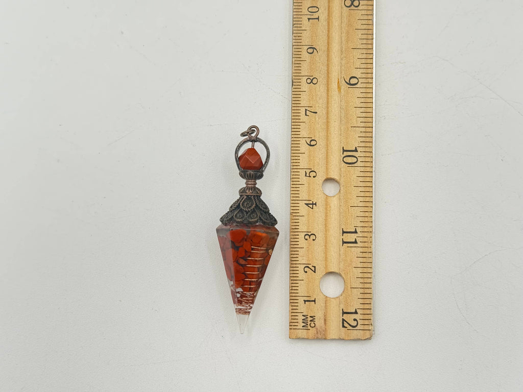 Red Jasper Gemstone Chips w/ Copper in Resin Pendulum
